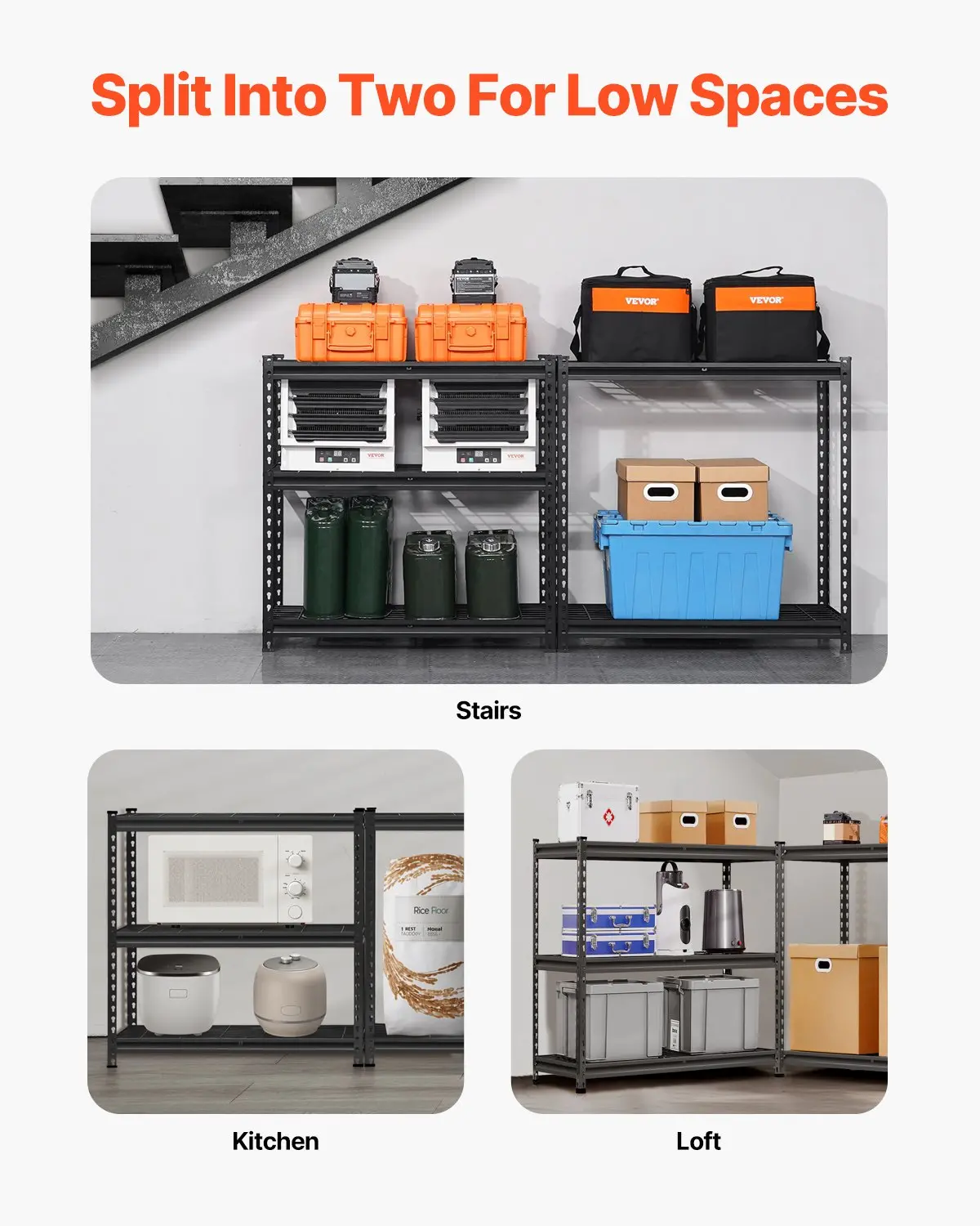 VEVOR Storage Shelves, 2000 lbs, 5 Tier Heavy Duty Garage Shelving, 16" D x 36" W x 72" H Adjustable Metal Shelves for Industrial Shelving Unit Utility Shelf, for Kitchen, Warehouse, Basement, Black - Image 3