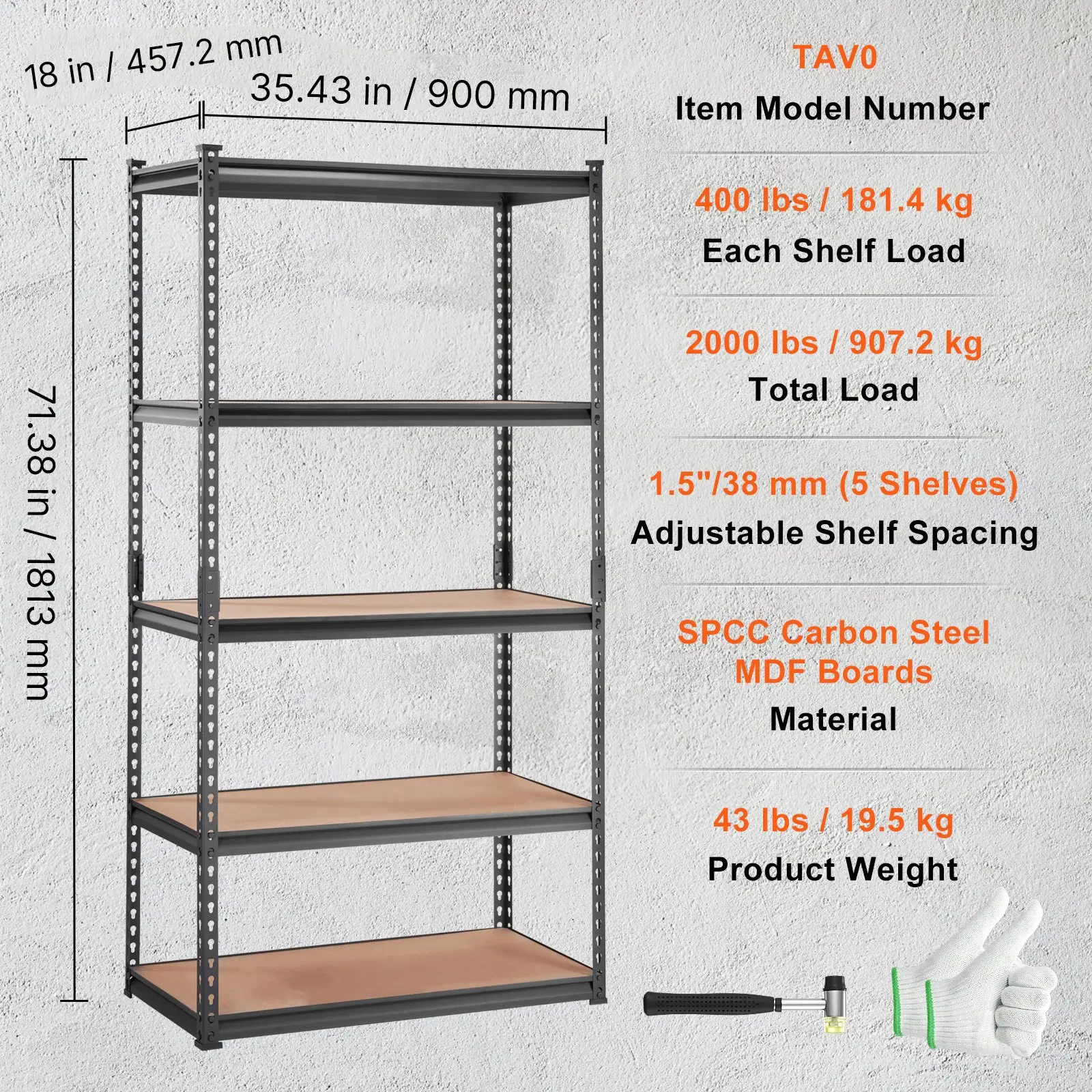VEVOR Storage Shelving Unit, 5-Tier Adjustable, 2000 lbs Capacity, Heavy Duty Garage Shelves Metal Organizer Utility Rack, Black, 35" L x 18" W x 71" H for Kitchen Pantry Basement Bathroom Laundry - Image 12