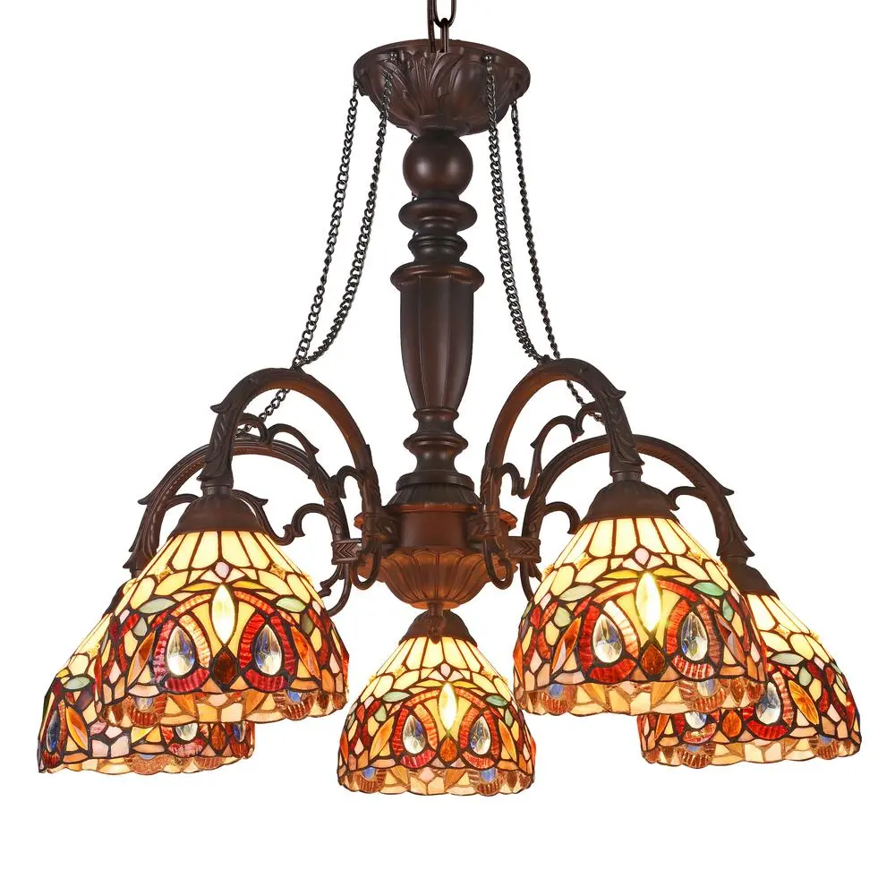 SERENITY Tiffany-style 5 Light Victorian Large Chandelier 27" Wide - Image 2