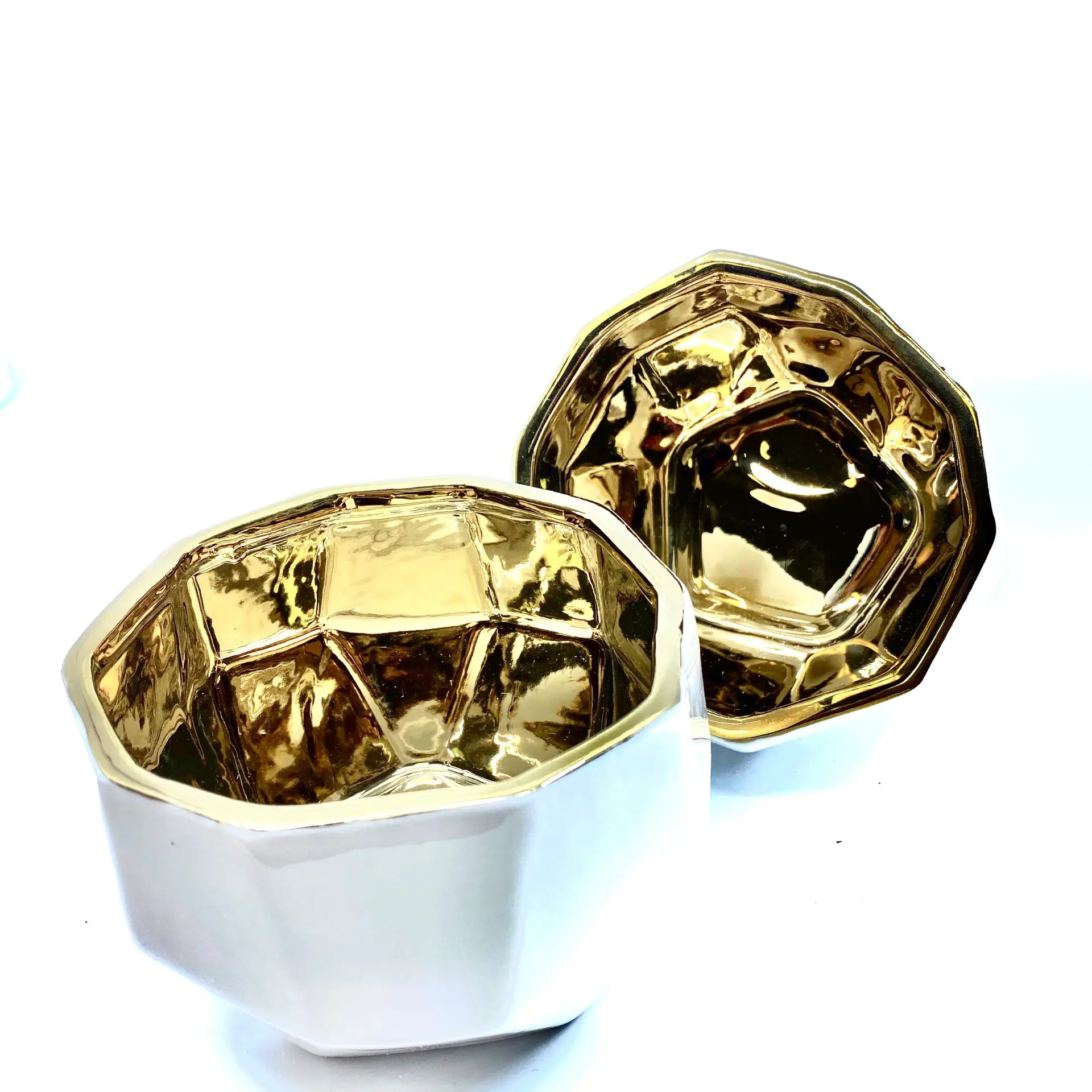 Handmade Elegant White & Gold Ceramic Planter/Pot - Image 2