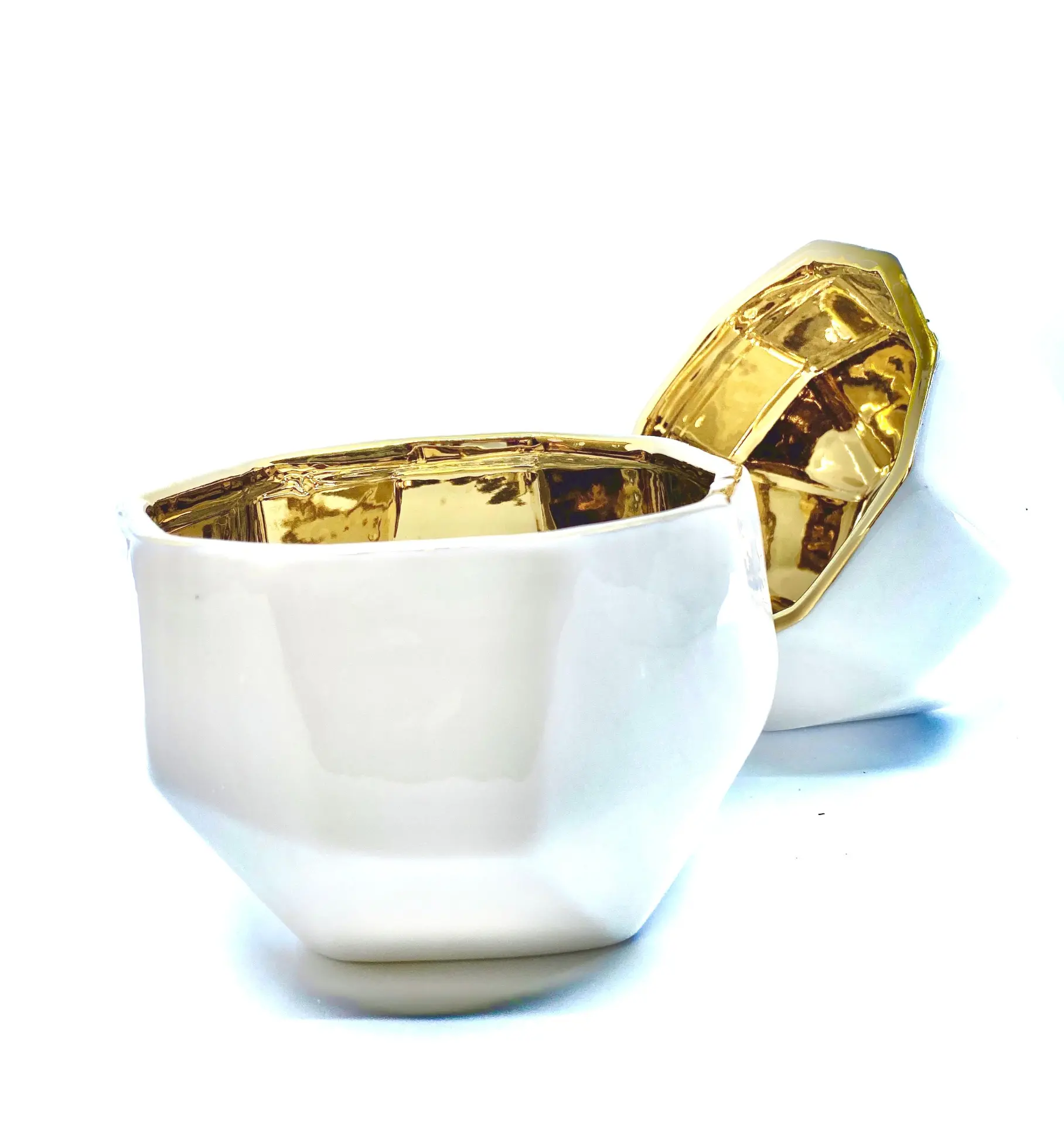 Handmade Elegant White & Gold Ceramic Planter/Pot - Image 3