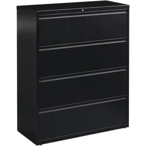 Lorell Fortress Series Lateral File - 42" x 18.6" x 52.5" - 4 x Drawer(s) for File - Letter, Legal, A4 - Lateral - Interlocking, Leveling Glide, Label Holder, Ball-bearing Suspension - Black - Recycle