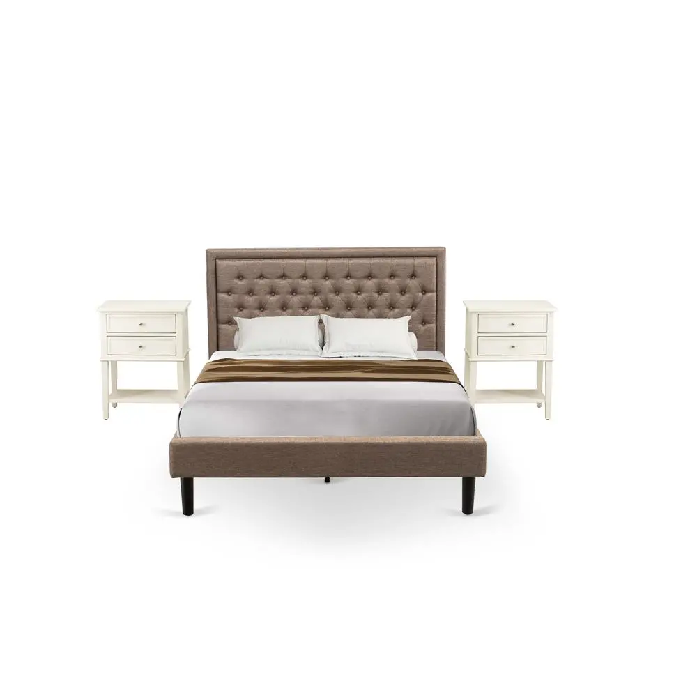 KD16Q-2VL0C 3 Piece Bed Set - Queen Bed Dark Khaki Headboard with 2 Modern Nightstand - Black Finish Legs - Image 2