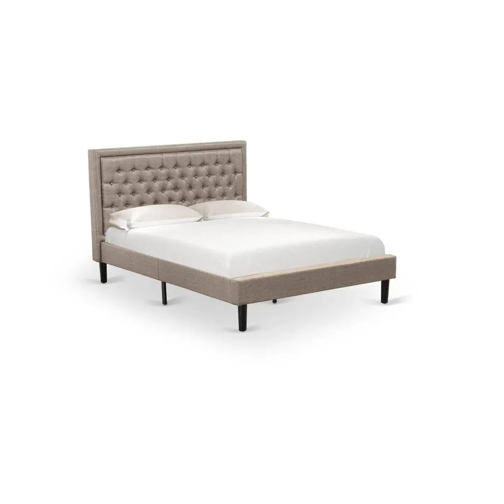 KD16Q-2VL0C 3 Piece Bed Set - Queen Bed Dark Khaki Headboard with 2 Modern Nightstand - Black Finish Legs - Image 3