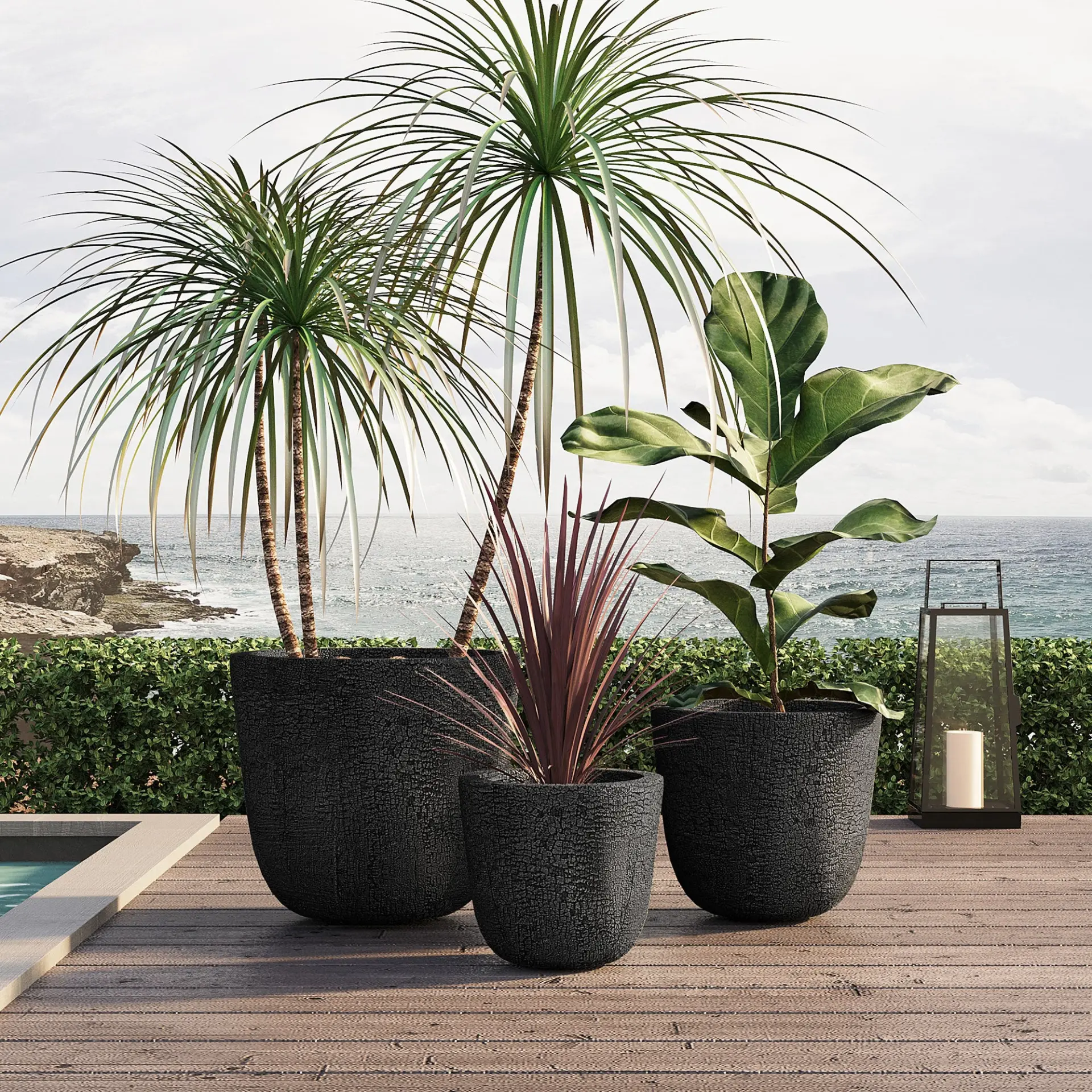 Set of 3 Round MGO Planters with Crackle Stone Texture for Patio, Garden, or Indoor Decor - Image 2