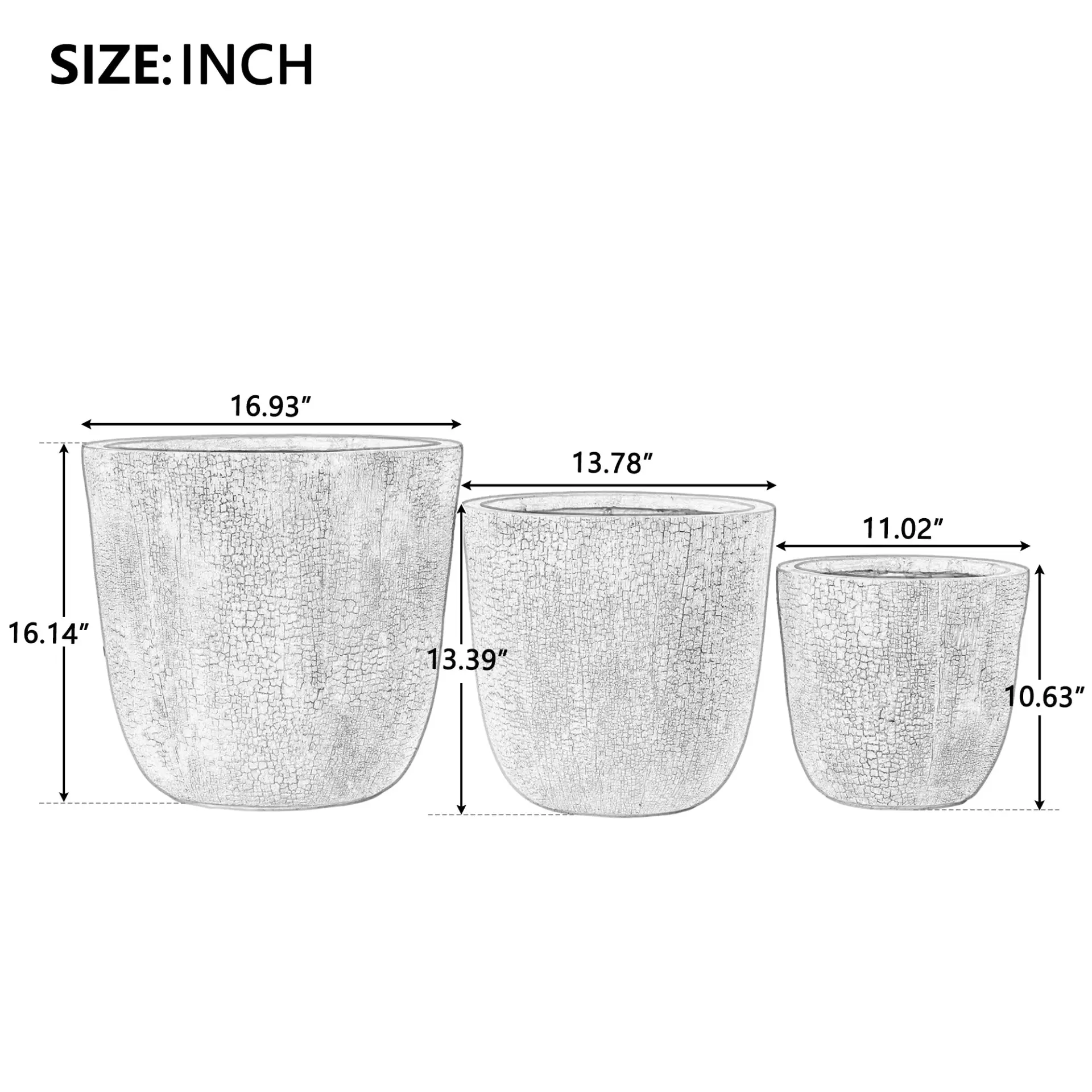 Set of 3 Round MGO Planters with Crackle Stone Texture for Patio, Garden, or Indoor Decor - Image 9
