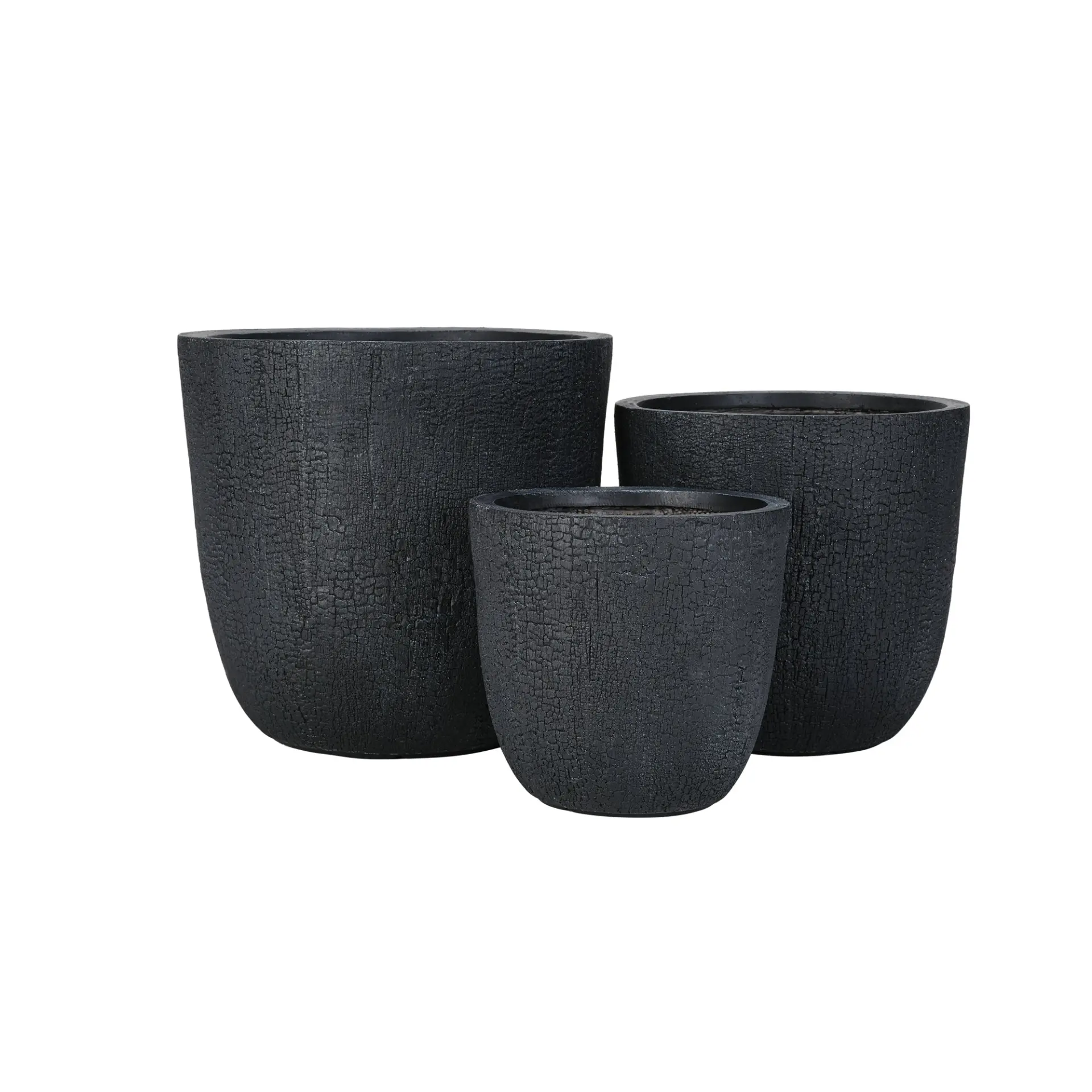 Set of 3 Round MGO Planters with Crackle Stone Texture for Patio, Garden, or Indoor Decor - Image 10