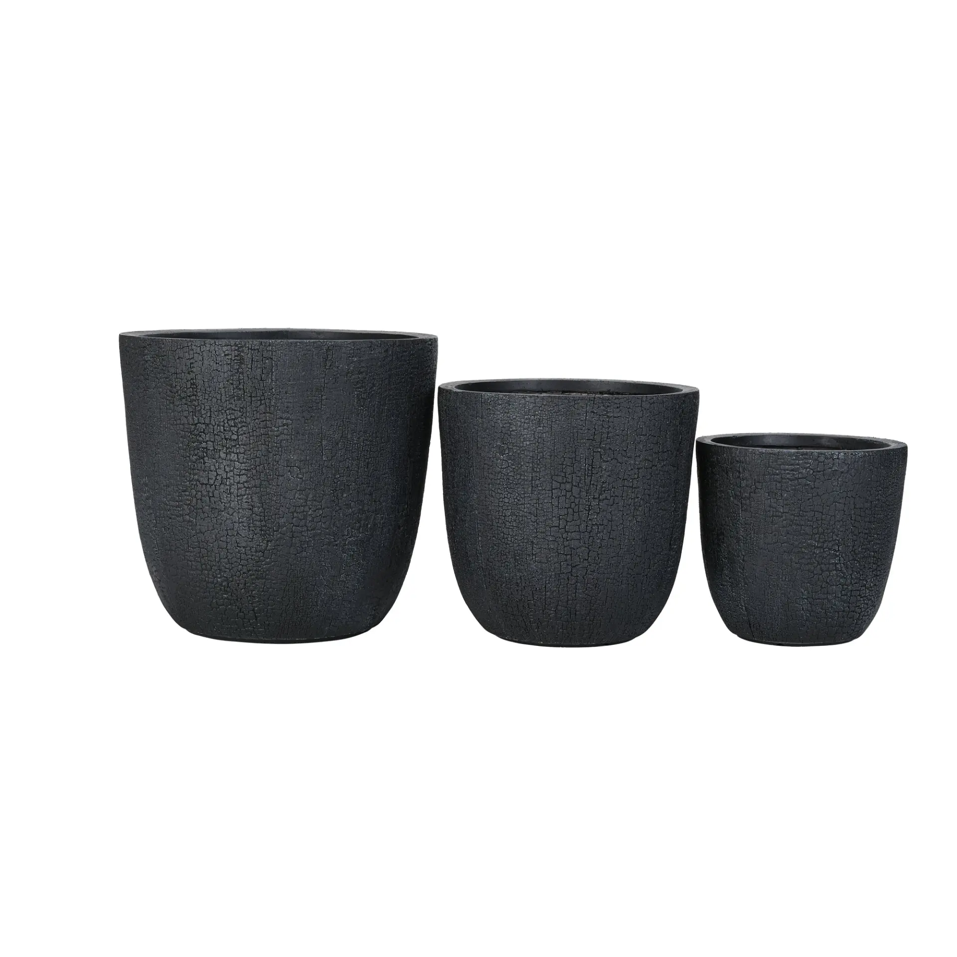 Set of 3 Round MGO Planters with Crackle Stone Texture for Patio, Garden, or Indoor Decor - Image 11