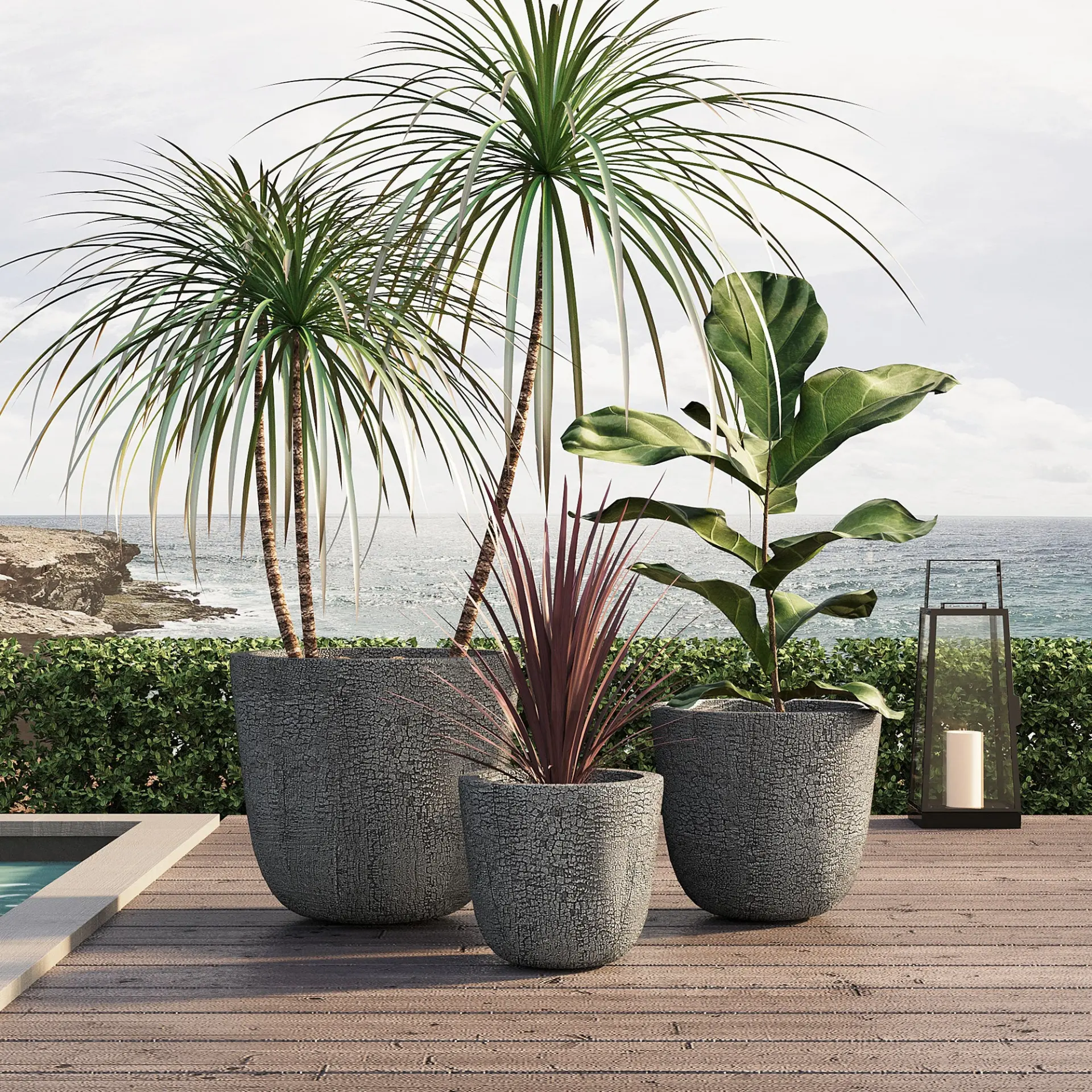 Set of 3 Round MGO Planters with Crackle Stone Texture for Patio, Garden, or Indoor Decor - Image 20