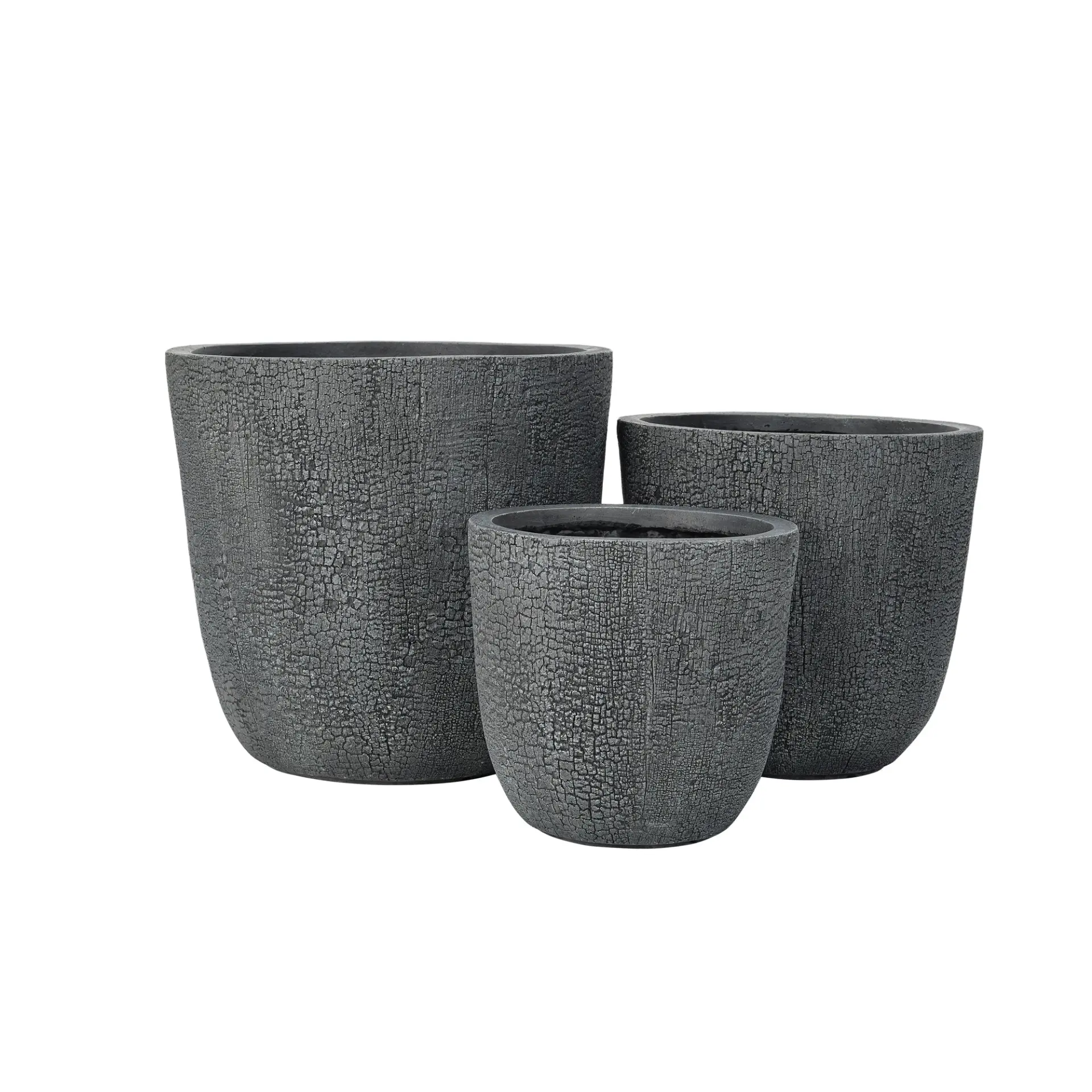 Set of 3 Round MGO Planters with Crackle Stone Texture for Patio, Garden, or Indoor Decor - Image 26