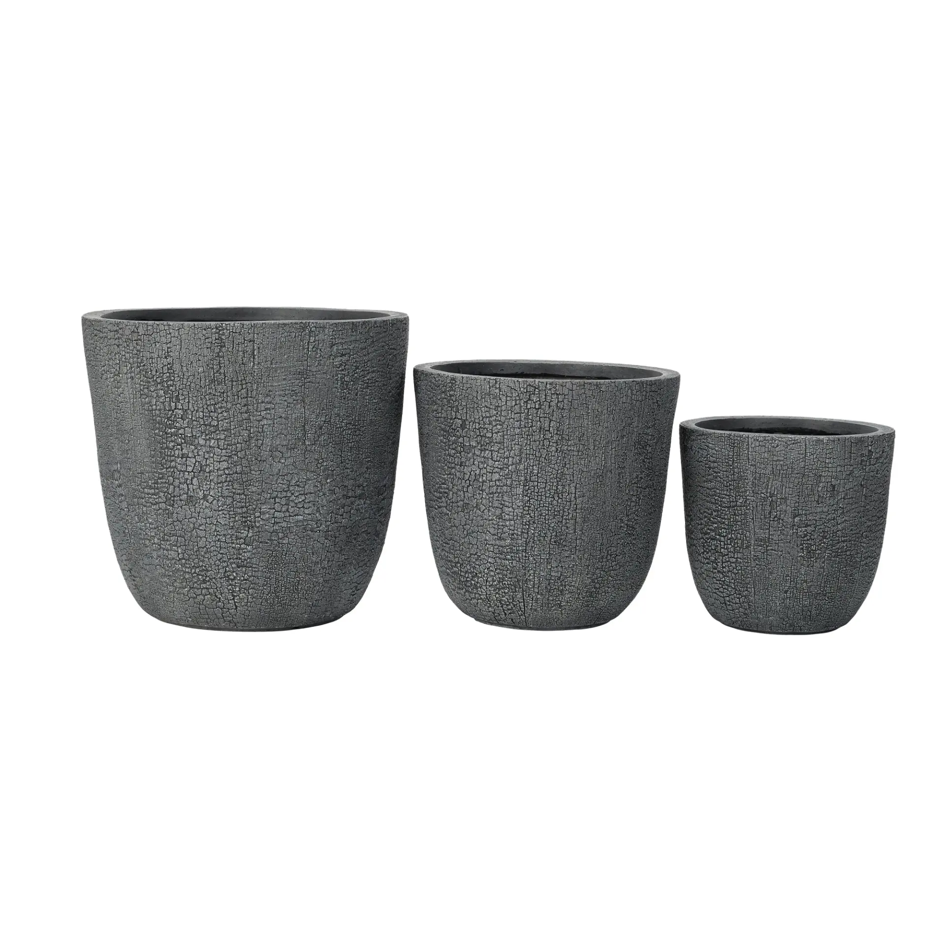 Set of 3 Round MGO Planters with Crackle Stone Texture for Patio, Garden, or Indoor Decor - Image 27