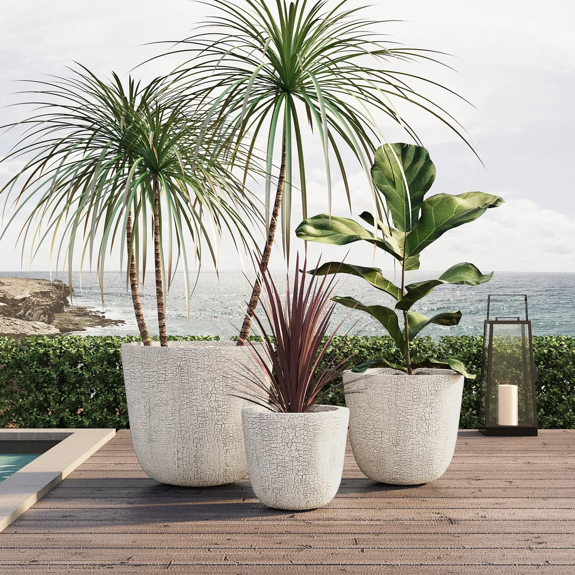 Set of 3 Round MGO Planters with Crackle Stone Texture for Patio, Garden, or Indoor Decor - Image 33