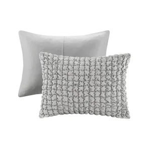 Evelyn 3 Piece Stripe Ruched Comforter Set, Grey color