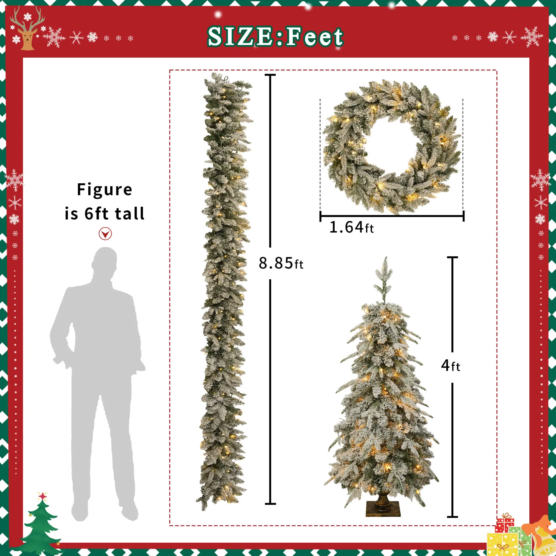 Pre-Lit Green Christmas Decor Set with Wreath, Garland and Two Entrance Trees - Image 8
