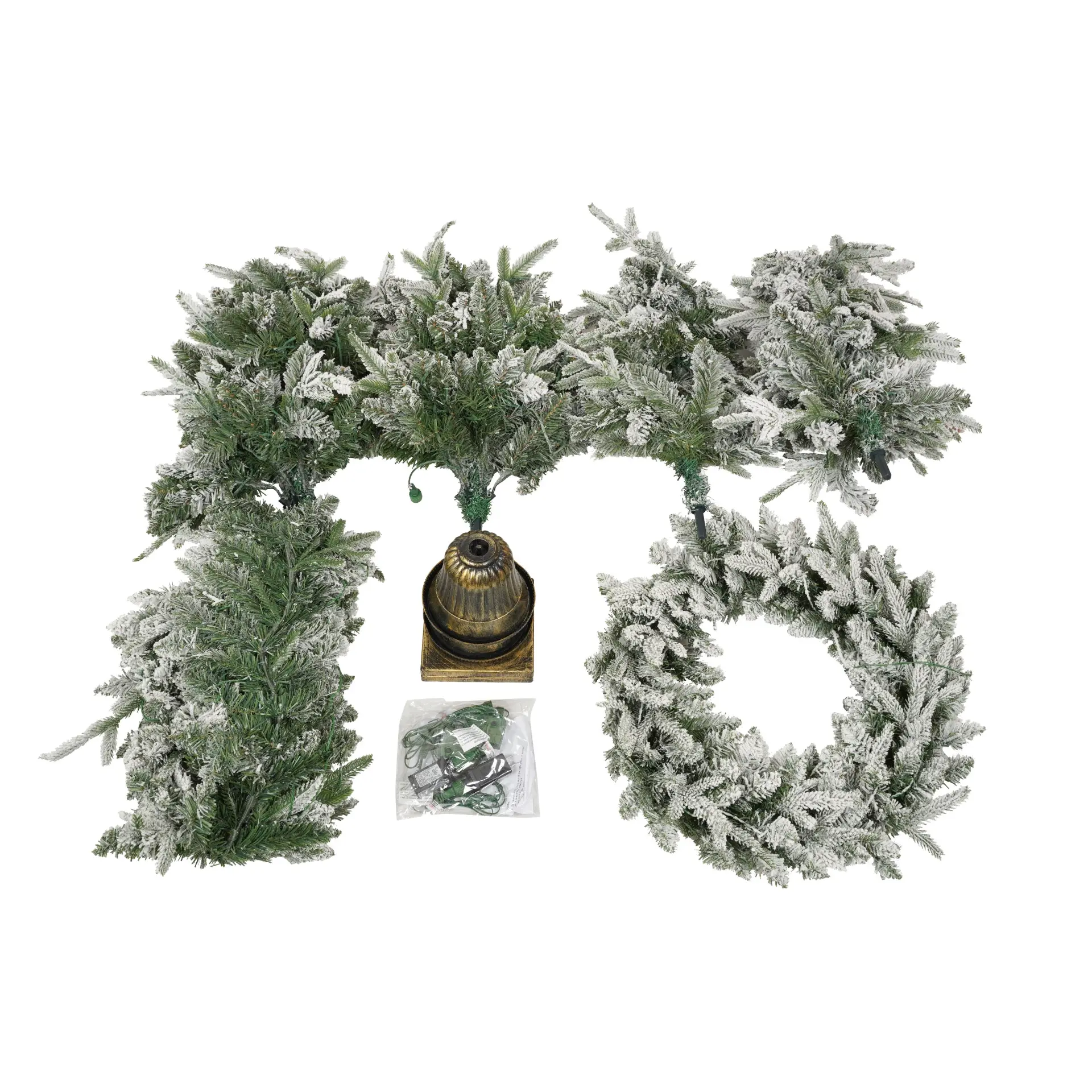 Pre-Lit Green Christmas Decor Set with Wreath, Garland and Two Entrance Trees - Image 15