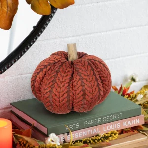 Orange Fabric Pumpkin Set of 2 for Fall and Thanksgiving Decor, 8.5 in