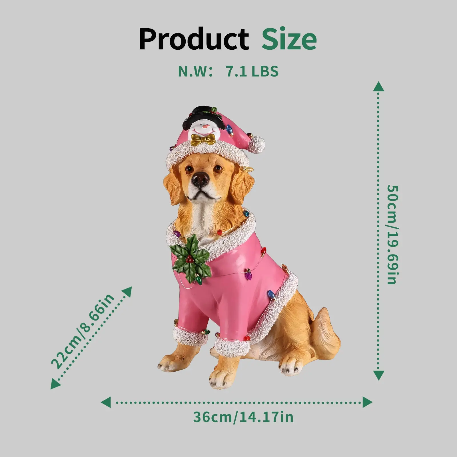 Christmas Golden Retriever Figurine in Pink Santa Outfit, 19.7 in - Image 2