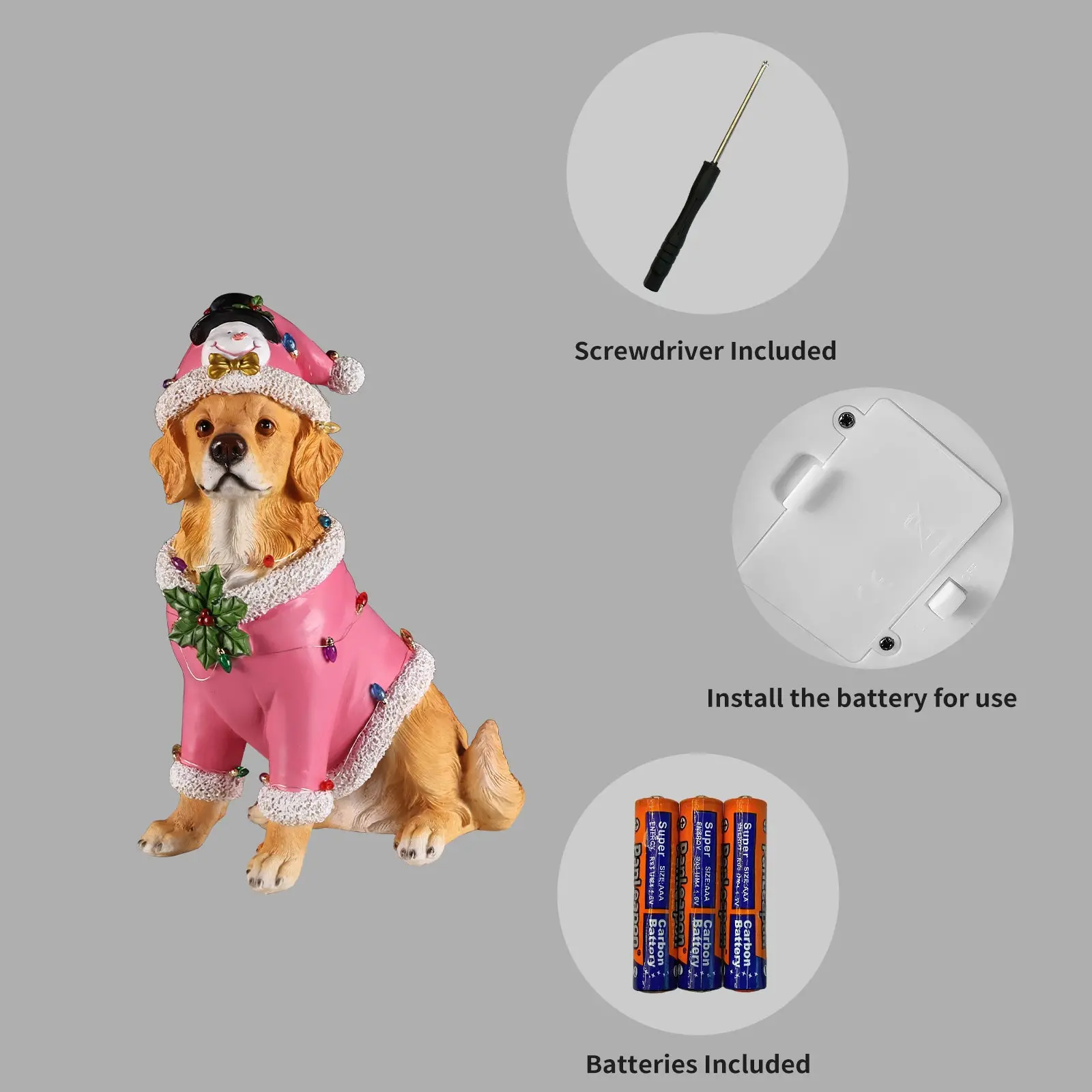 Christmas Golden Retriever Figurine in Pink Santa Outfit, 19.7 in - Image 3