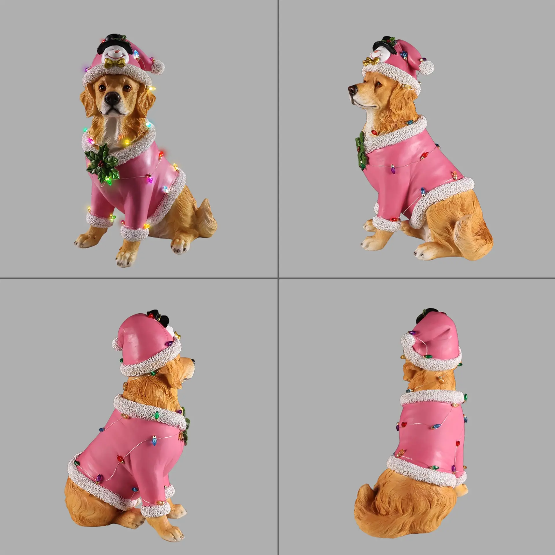Christmas Golden Retriever Figurine in Pink Santa Outfit, 19.7 in - Image 4