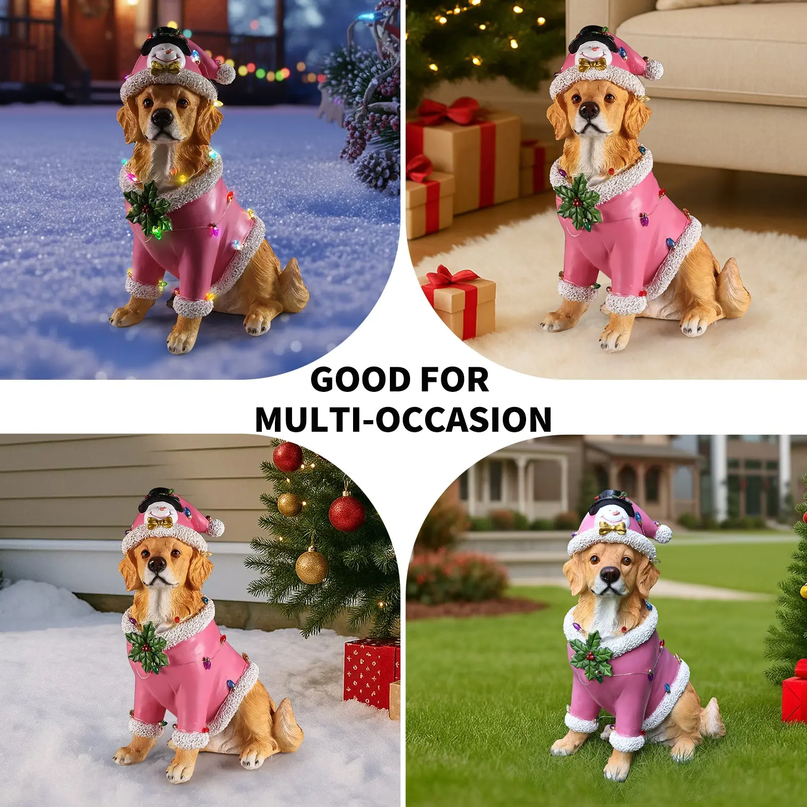 Christmas Golden Retriever Figurine in Pink Santa Outfit, 19.7 in - Image 5