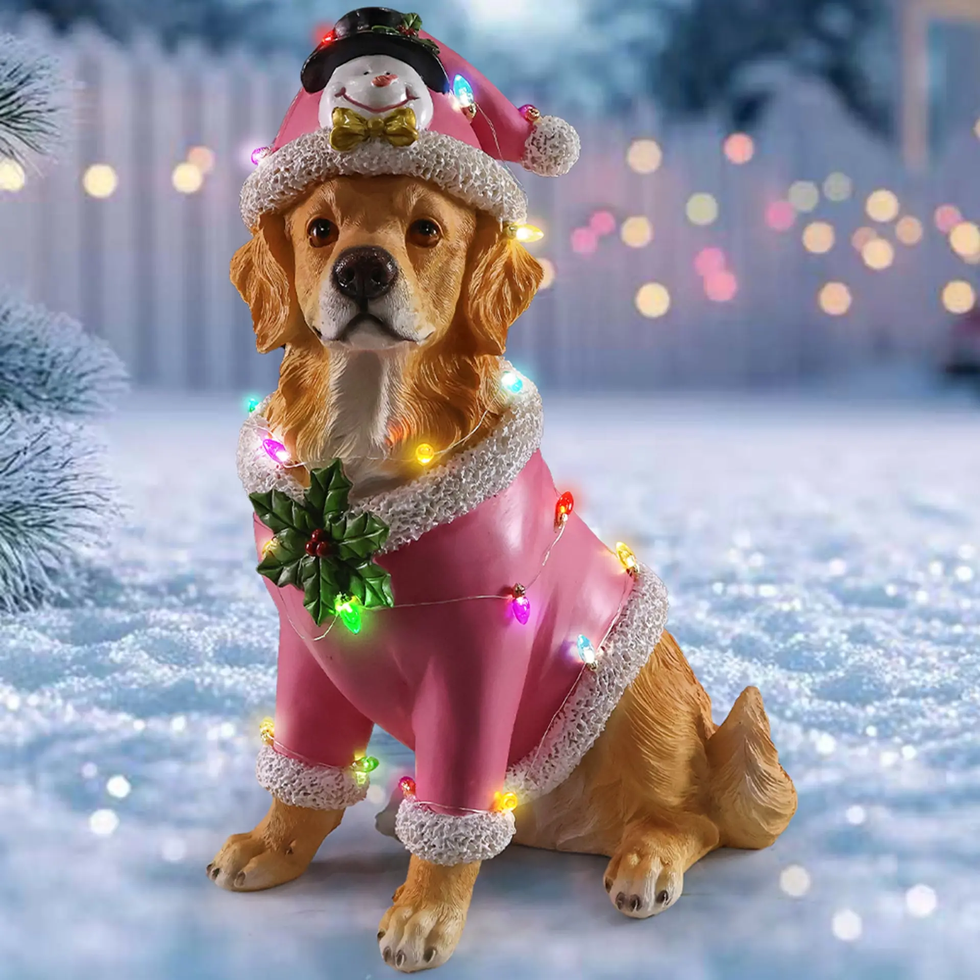 Christmas Golden Retriever Figurine in Pink Santa Outfit, 19.7 in - Image 7