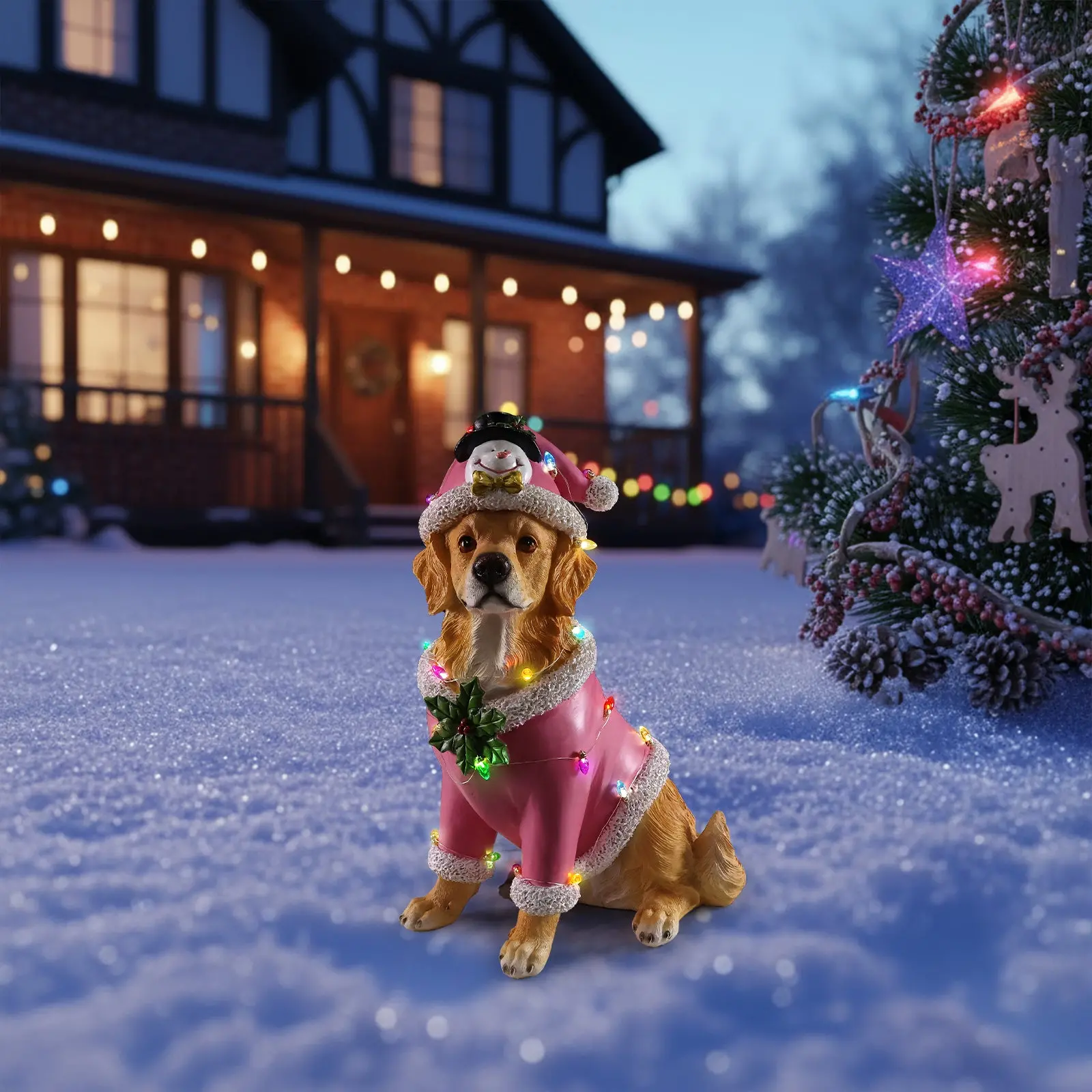 Christmas Golden Retriever Figurine in Pink Santa Outfit, 19.7 in - Image 10