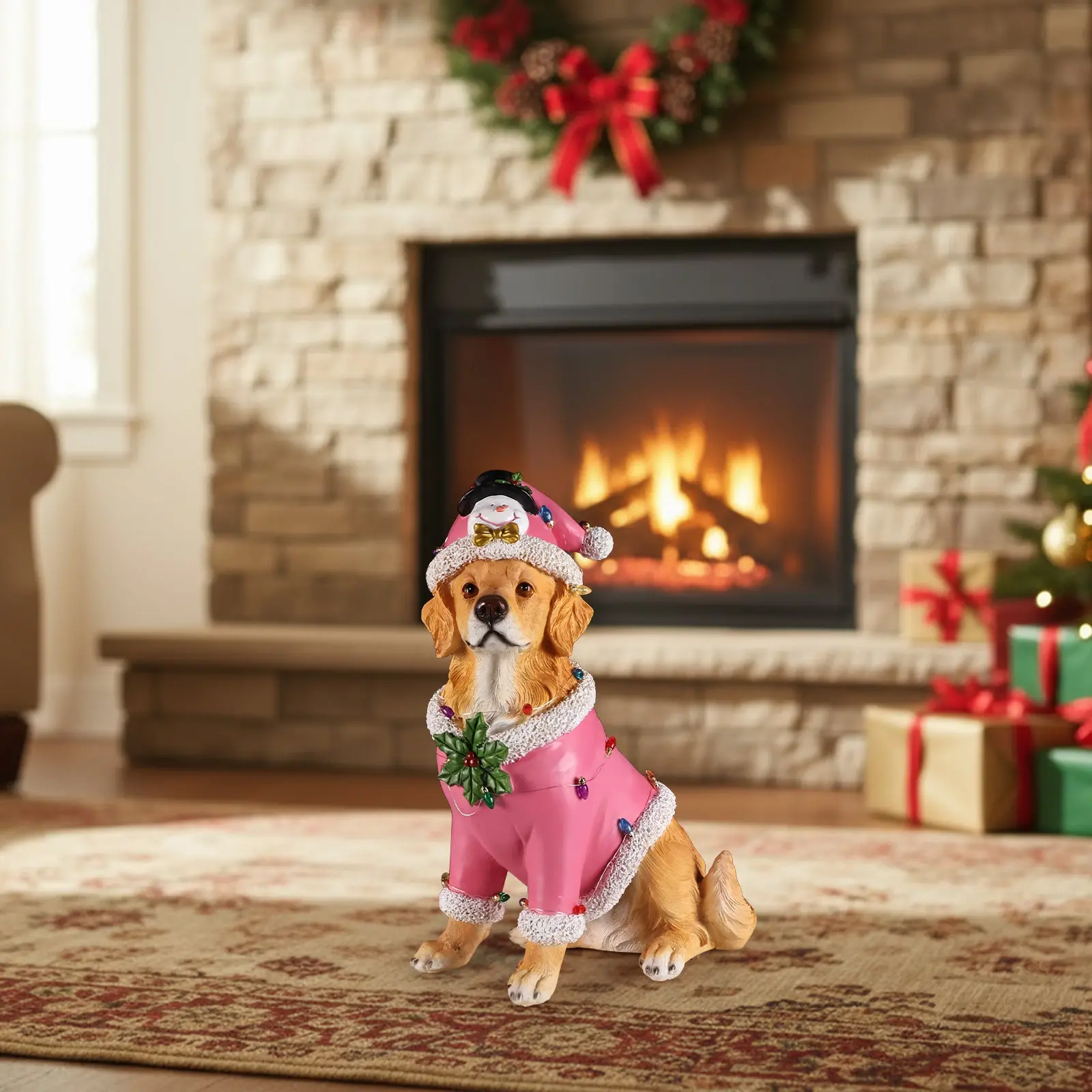 Christmas Golden Retriever Figurine in Pink Santa Outfit, 19.7 in - Image 14