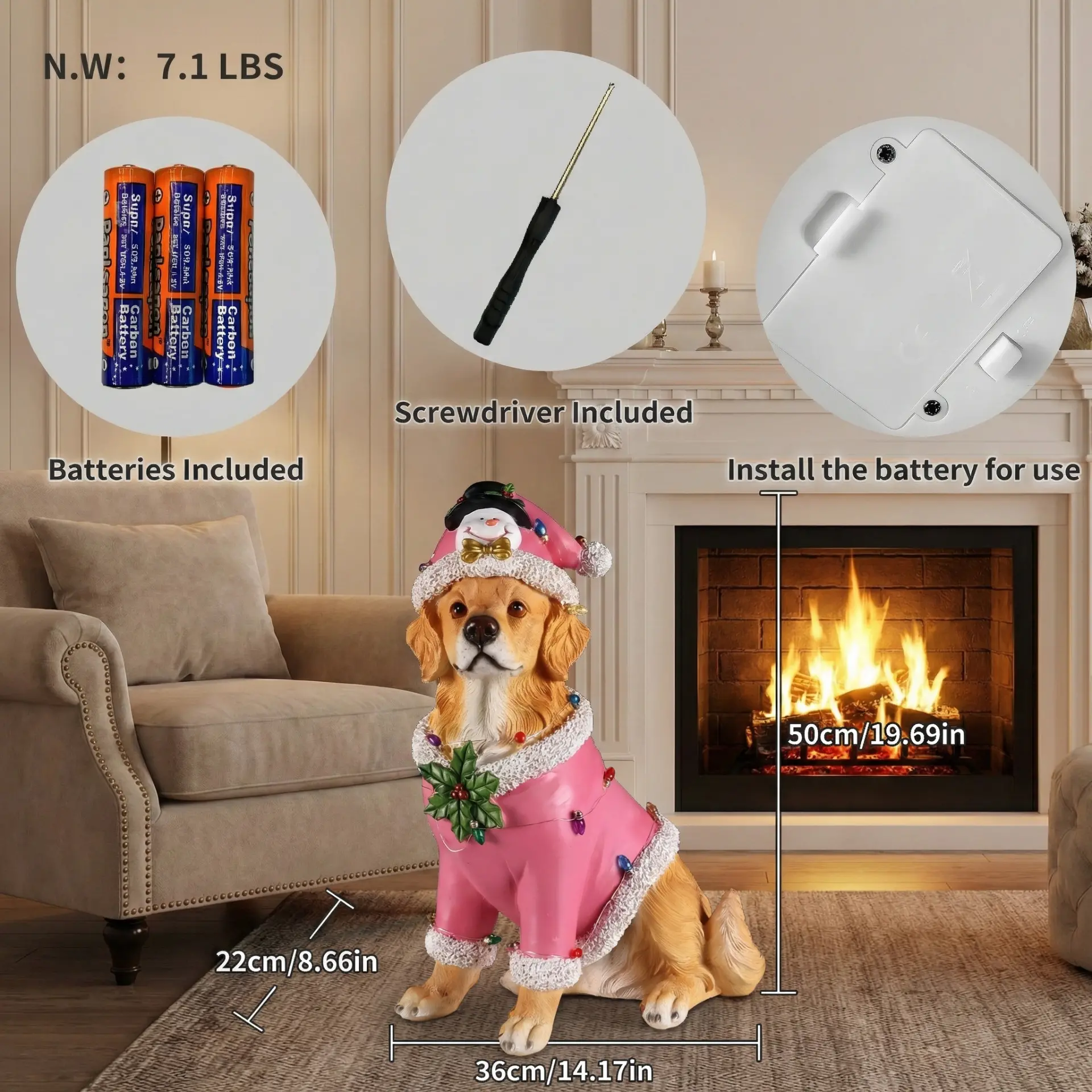 Christmas Golden Retriever Figurine in Pink Santa Outfit, 19.7 in - Image 17