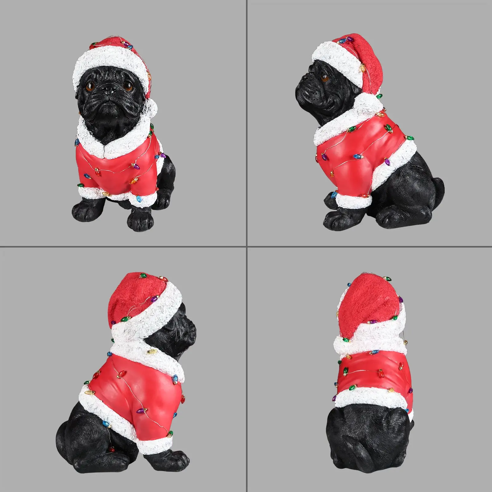 Christmas Pug Figurine in Classic Santa Outfit with Holiday Lights, 16.7 in - Image 4