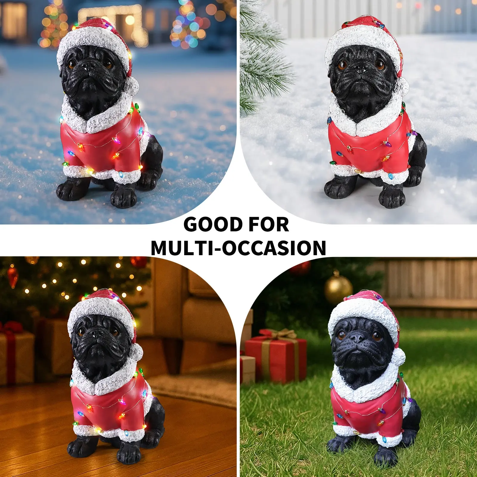 Christmas Pug Figurine in Classic Santa Outfit with Holiday Lights, 16.7 in - Image 5