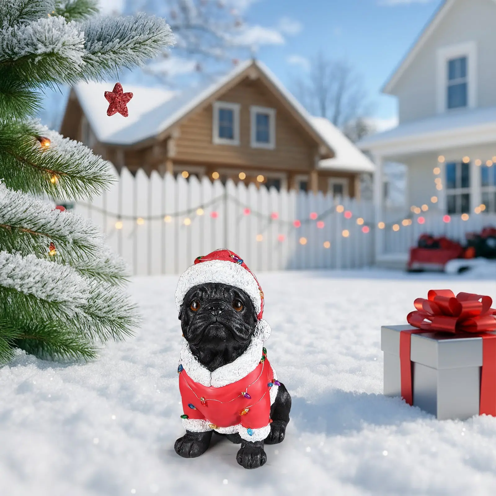 Christmas Pug Figurine in Classic Santa Outfit with Holiday Lights, 16.7 in - Image 10