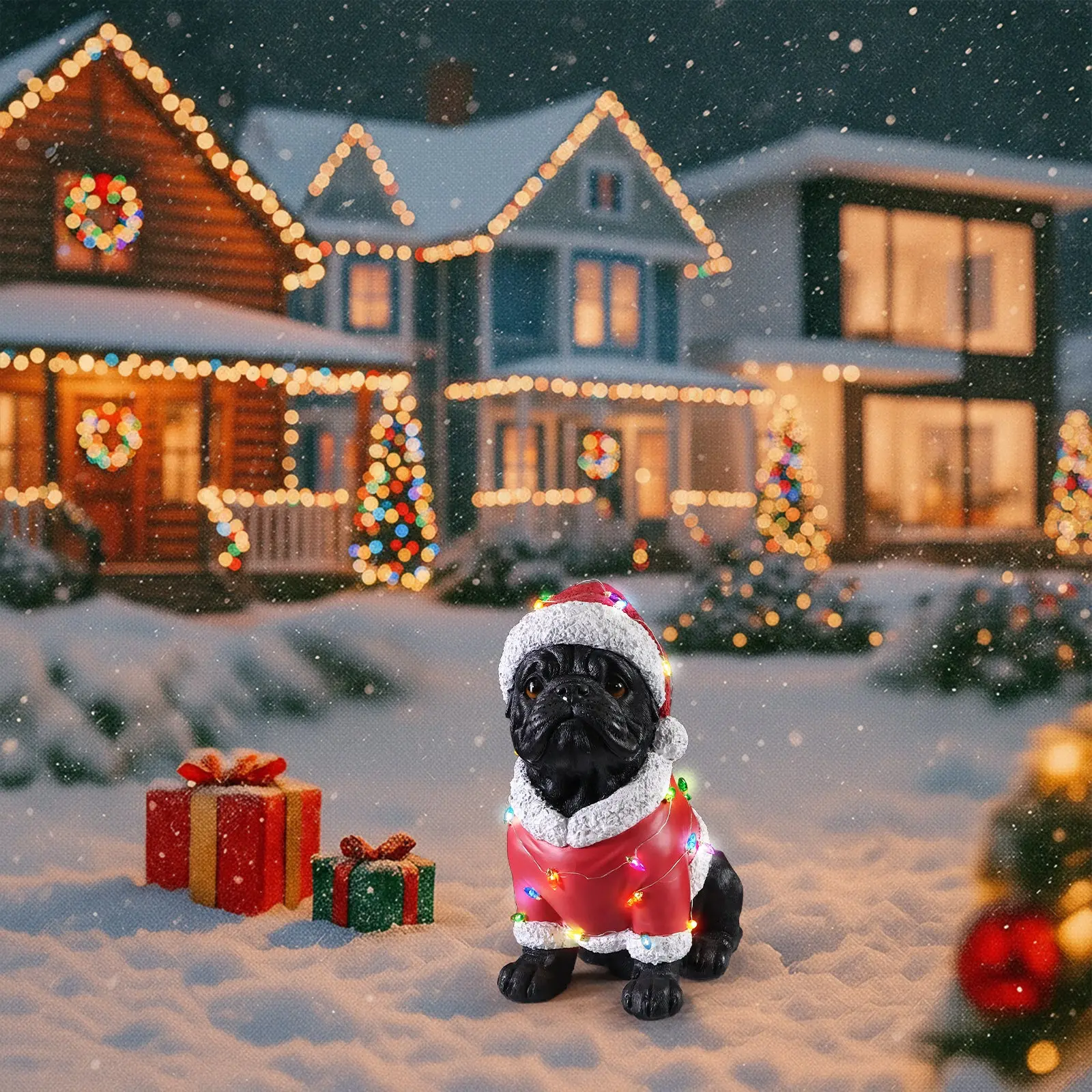Christmas Pug Figurine in Classic Santa Outfit with Holiday Lights, 16.7 in - Image 15