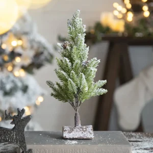 Snow-Flocked Mini Christmas Tree Set of 2 on Wood Bases, 13.5 in