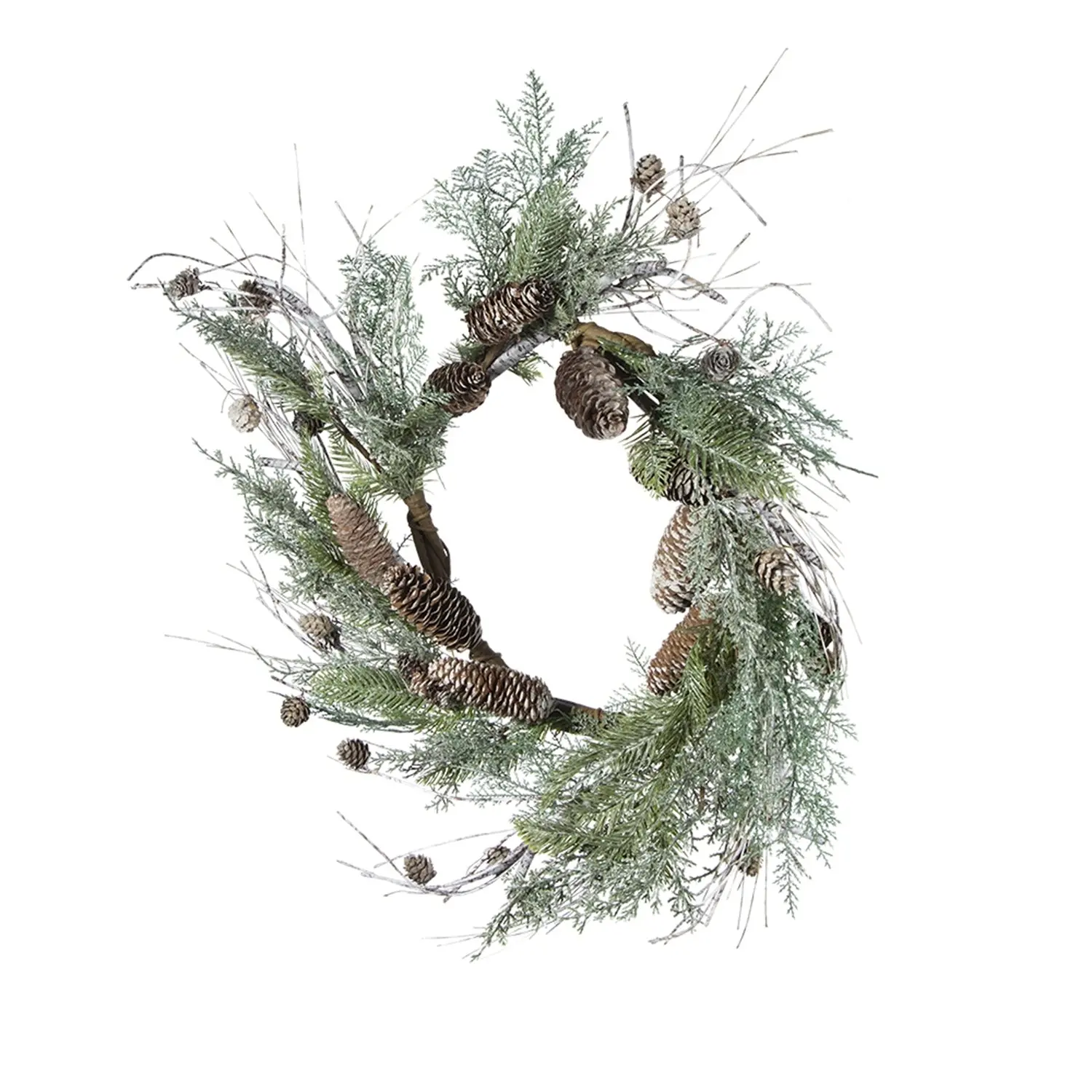 Green Pine and Pinecone Christmas Wreath with Faux Foliage, 24 in - Image 4