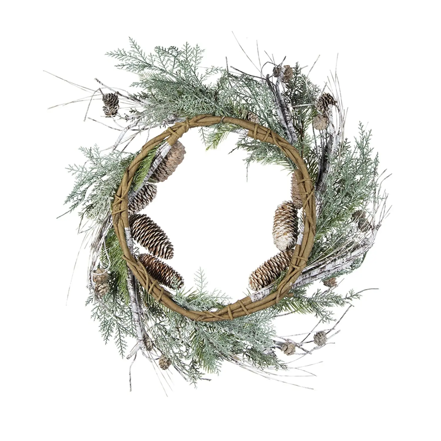 Green Pine and Pinecone Christmas Wreath with Faux Foliage, 24 in - Image 5