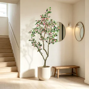 Artificial Pink Bougainvillea Tree in White Planter for Indoor or Outdoor Decor