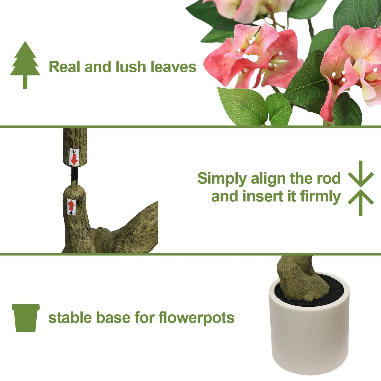 Artificial Pink Bougainvillea Tree in White Planter for Indoor or Outdoor Decor - Image 4