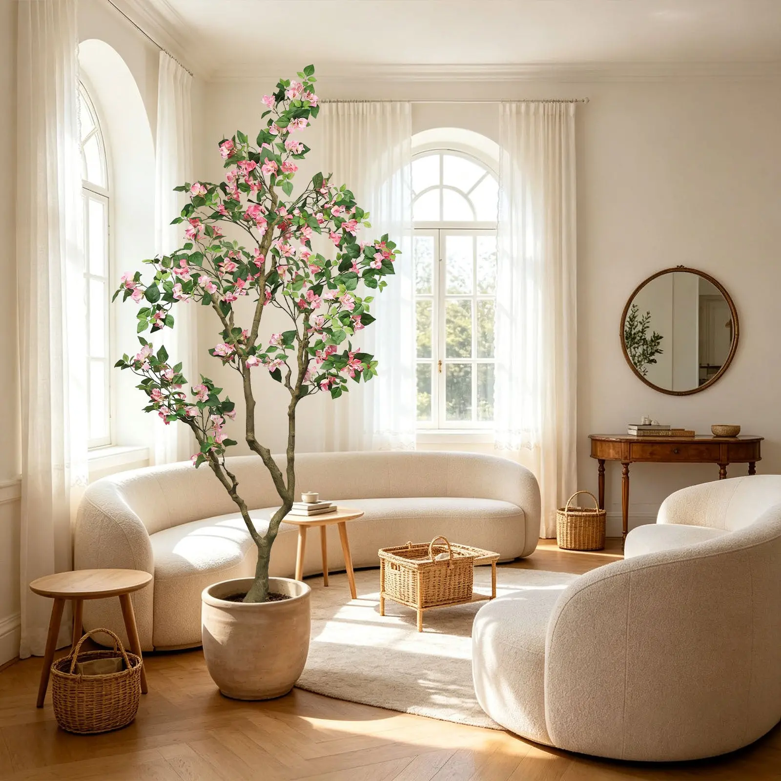 Artificial Pink Bougainvillea Tree in White Planter for Indoor or Outdoor Decor - Image 9