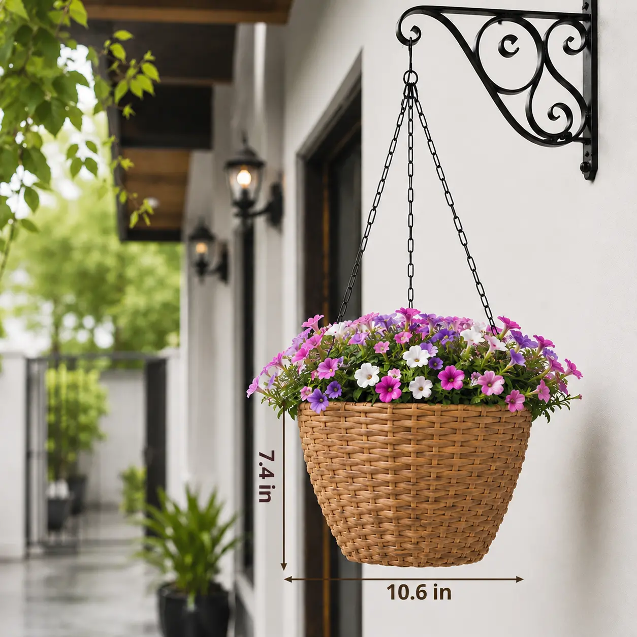 Resin Wicker Hanging Planters with Steel Frames and Liners for Covered Outdoor Use, Set of Two - Image 2