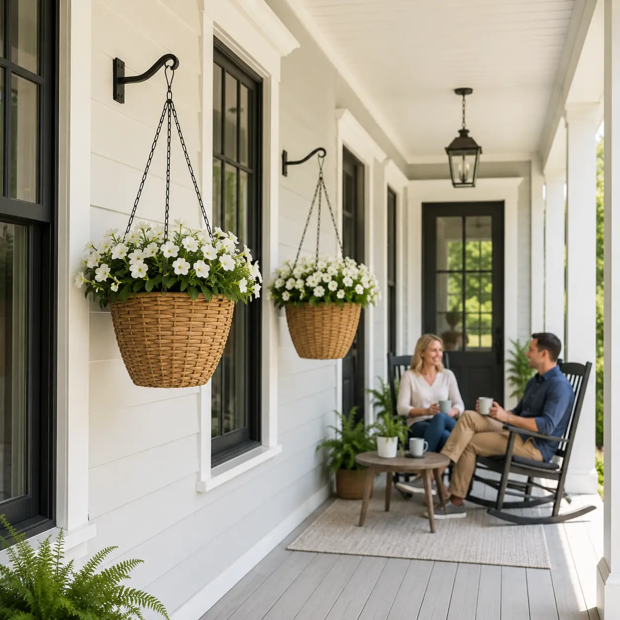 Resin Wicker Hanging Planters with Steel Frames and Liners for Covered Outdoor Use, Set of Two - Image 3