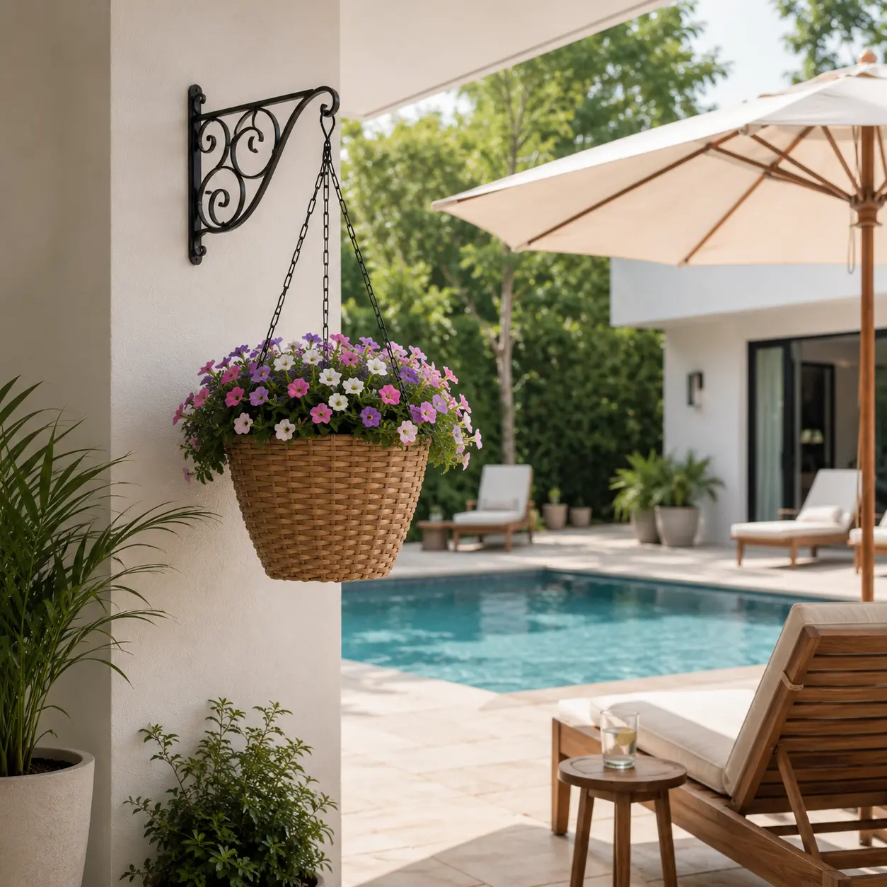 Resin Wicker Hanging Planters with Steel Frames and Liners for Covered Outdoor Use, Set of Two - Image 4