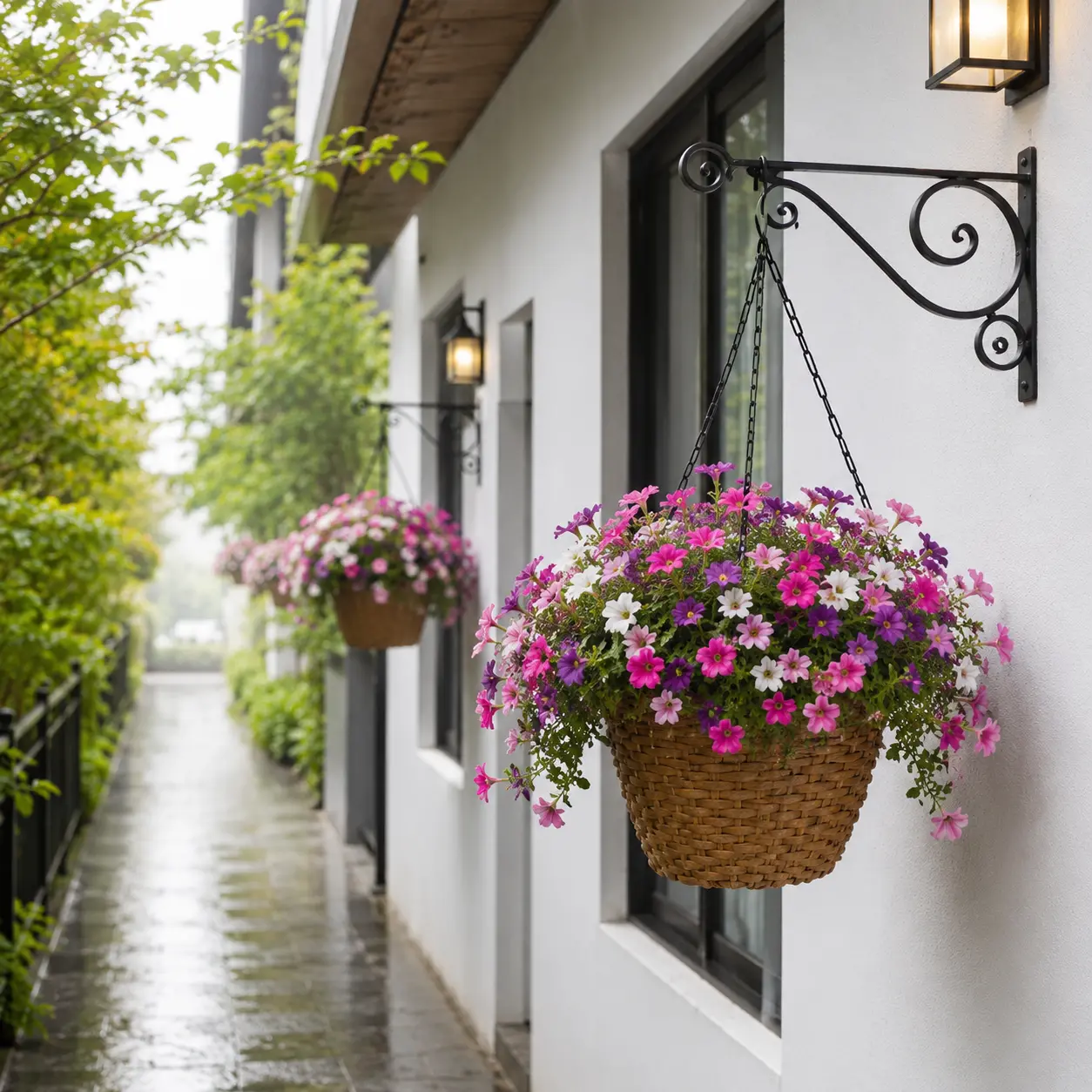 Resin Wicker Hanging Planters with Steel Frames and Liners for Covered Outdoor Use, Set of Two - Image 5