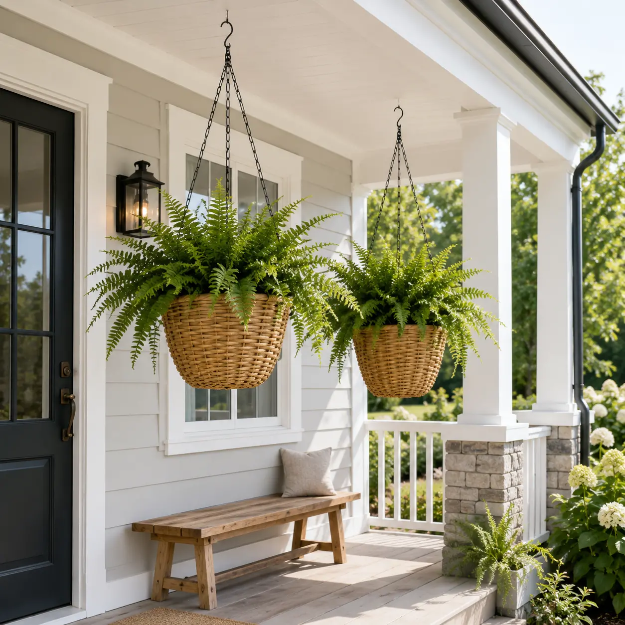 Resin Wicker Hanging Planters with Steel Frames and Liners for Covered Outdoor Use, Set of Two - Image 11