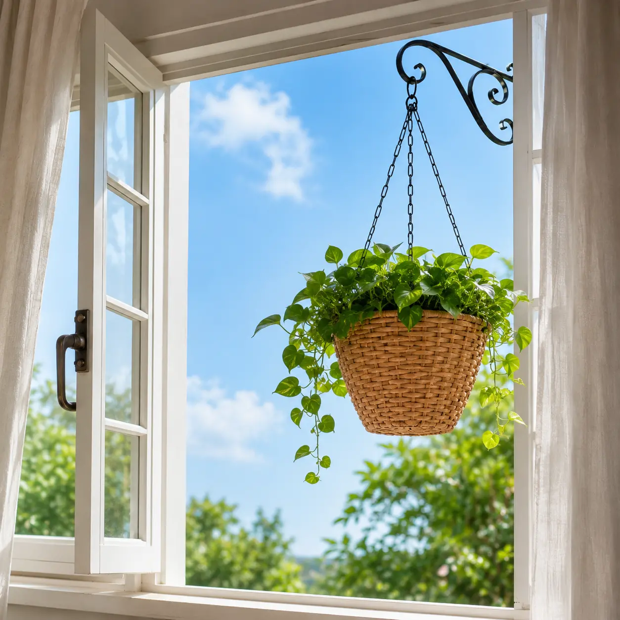 Resin Wicker Hanging Planters with Steel Frames and Liners for Covered Outdoor Use, Set of Two - Image 12