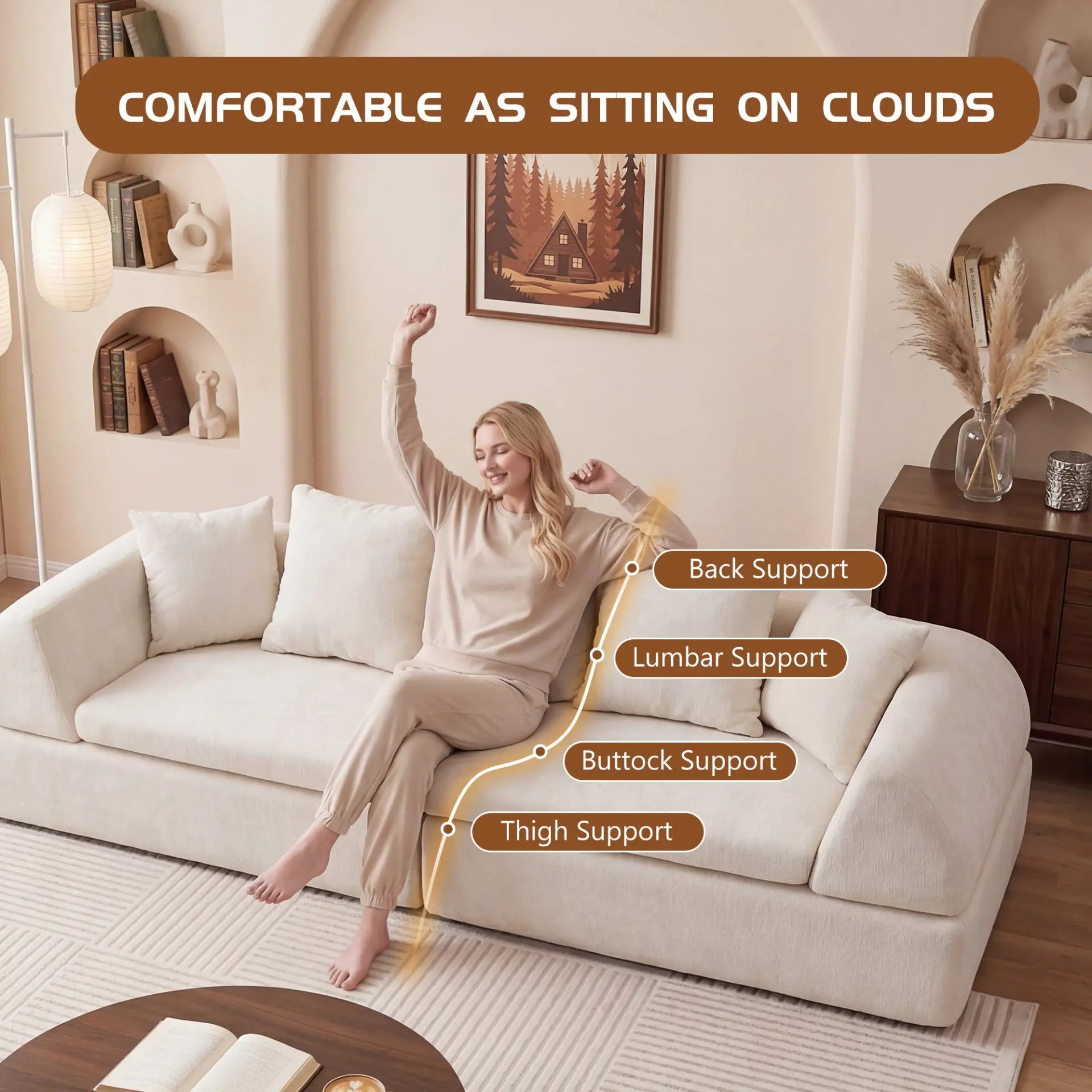 104" Boneless Modular Cloud Sectional Sofa with Deep Seating and Ottoman - Image 5