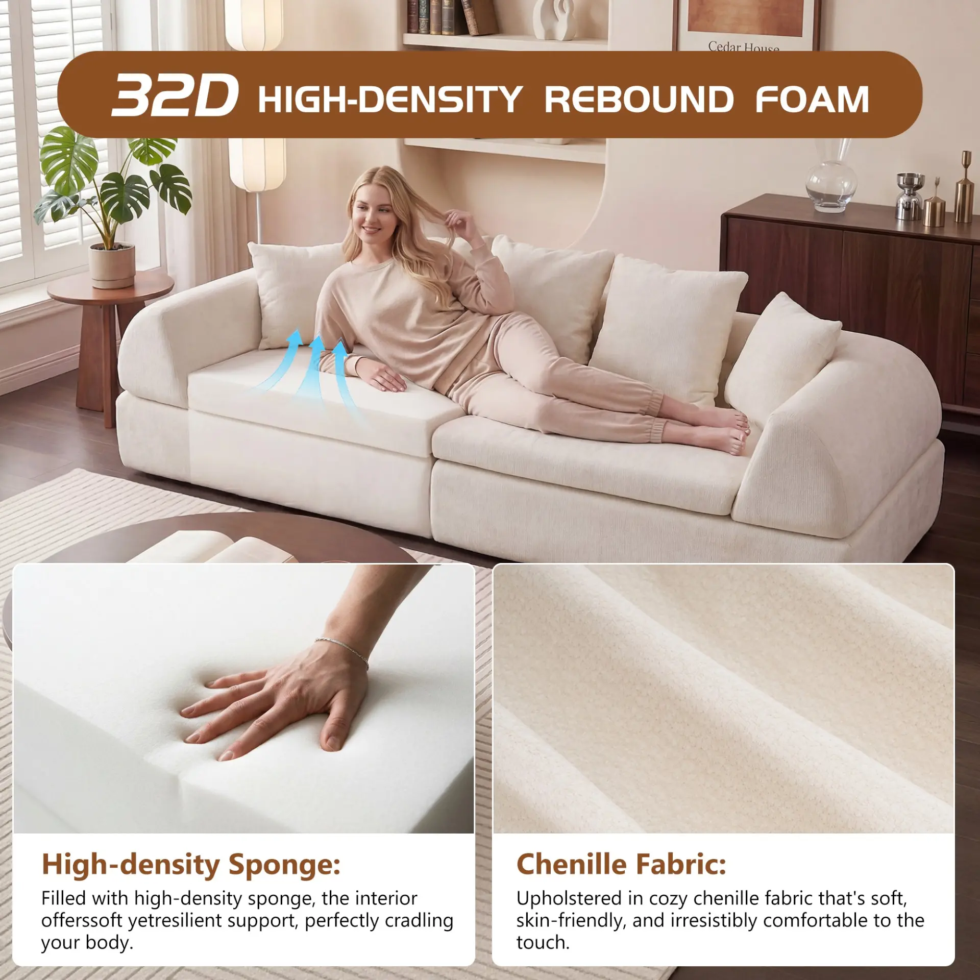 104" Boneless Modular Cloud Sectional Sofa with Deep Seating and Ottoman - Image 6