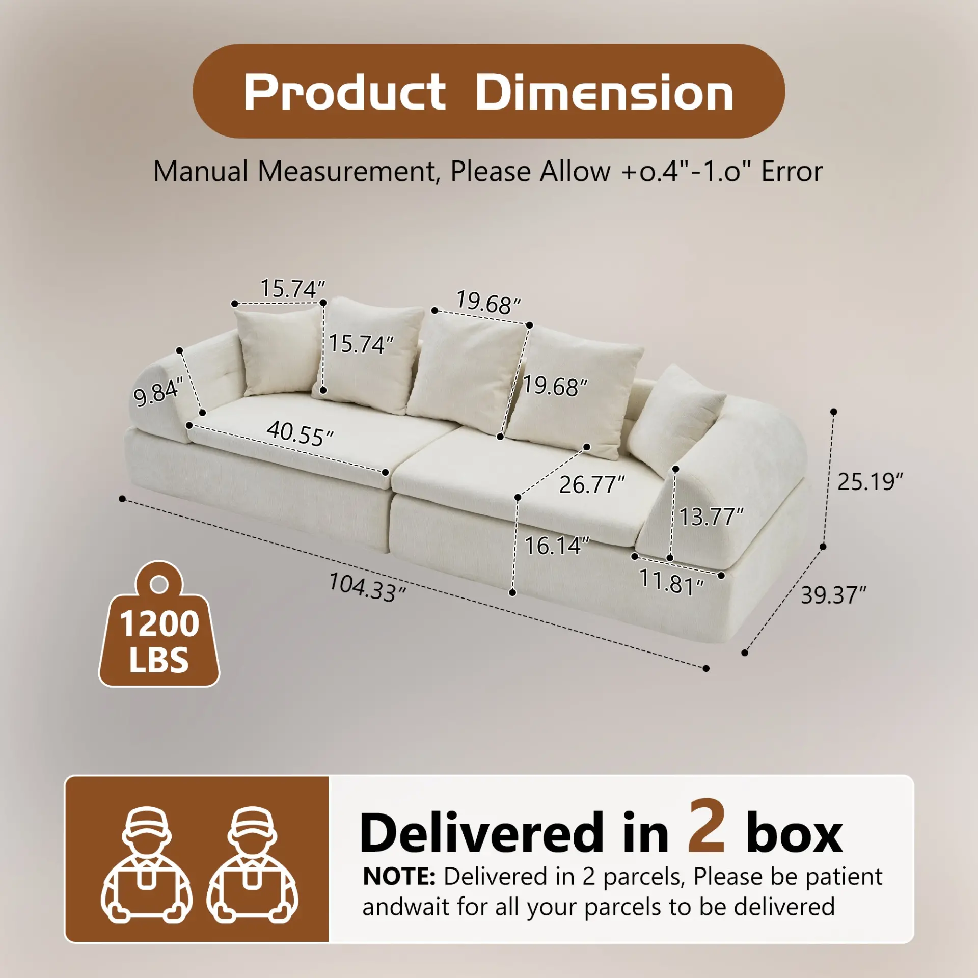 104" Boneless Modular Cloud Sectional Sofa with Deep Seating and Ottoman - Image 7
