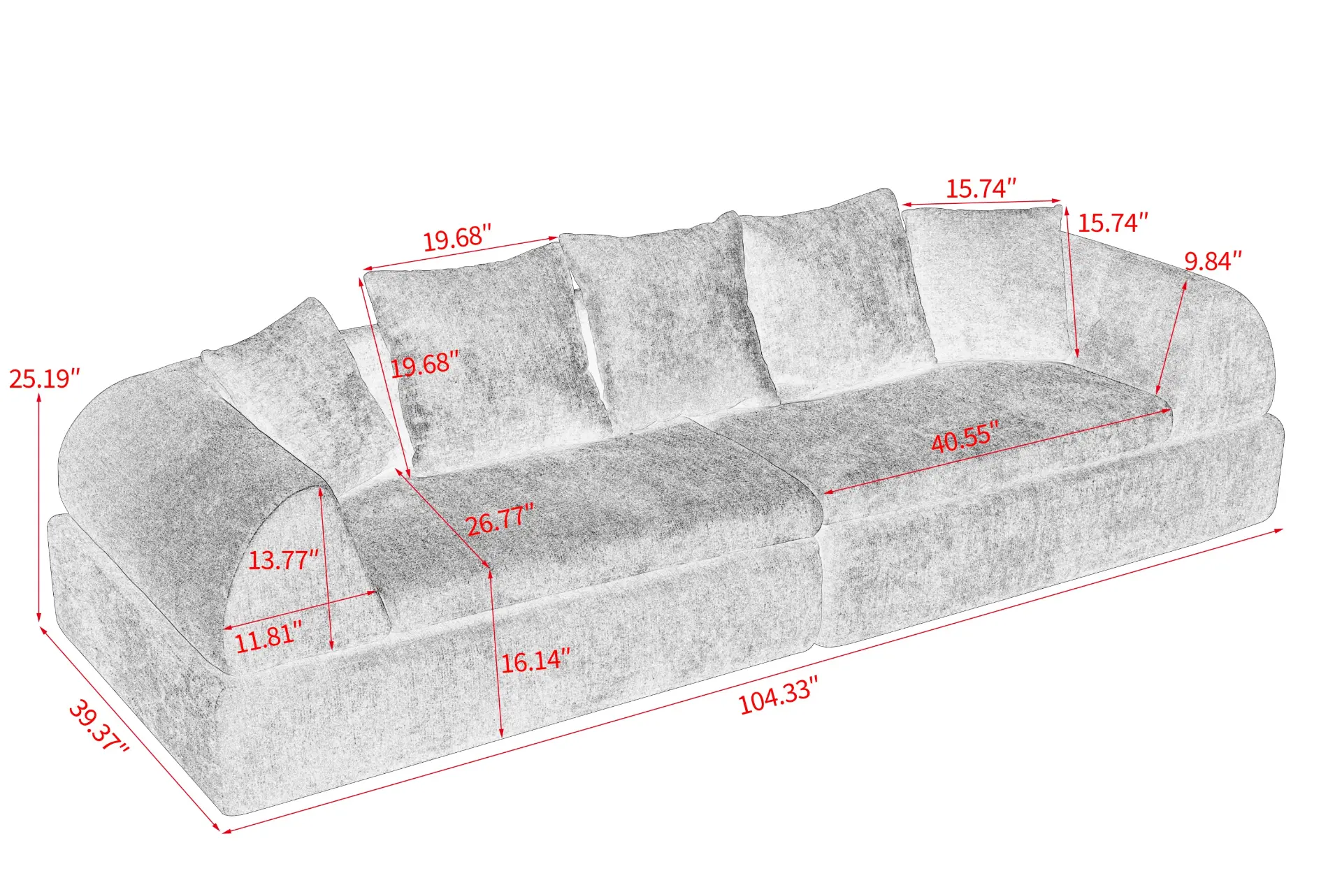 104" Boneless Modular Cloud Sectional Sofa with Deep Seating and Ottoman - Image 15