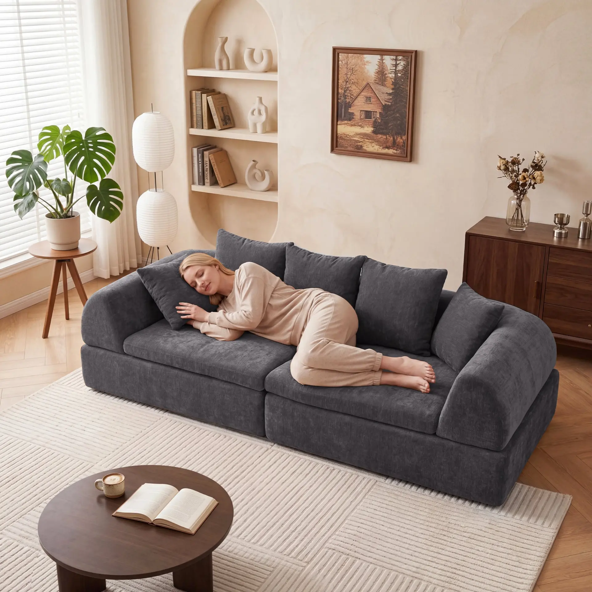 104" Boneless Modular Cloud Sectional Sofa with Deep Seating and Ottoman - Image 37