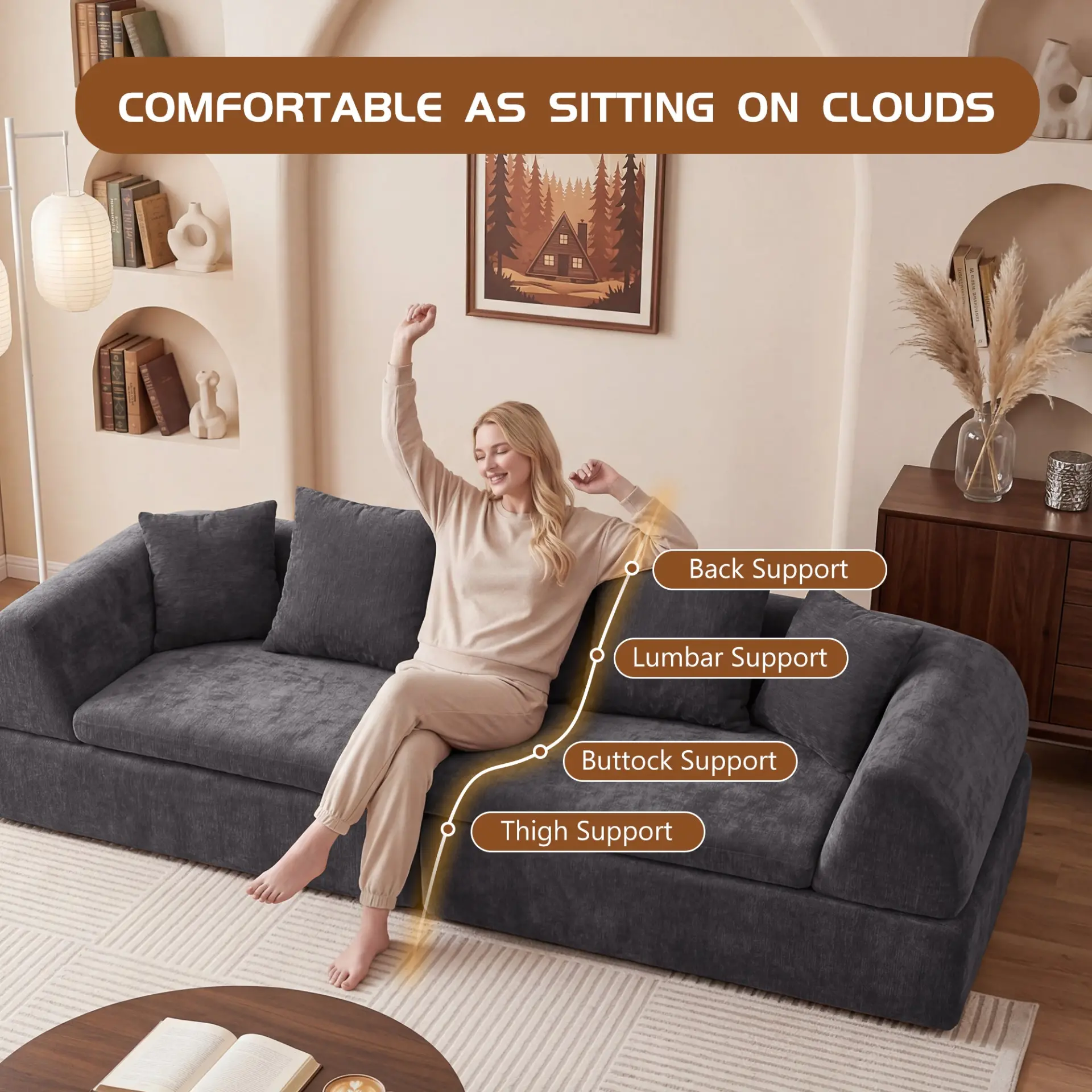 104" Boneless Modular Cloud Sectional Sofa with Deep Seating and Ottoman - Image 38